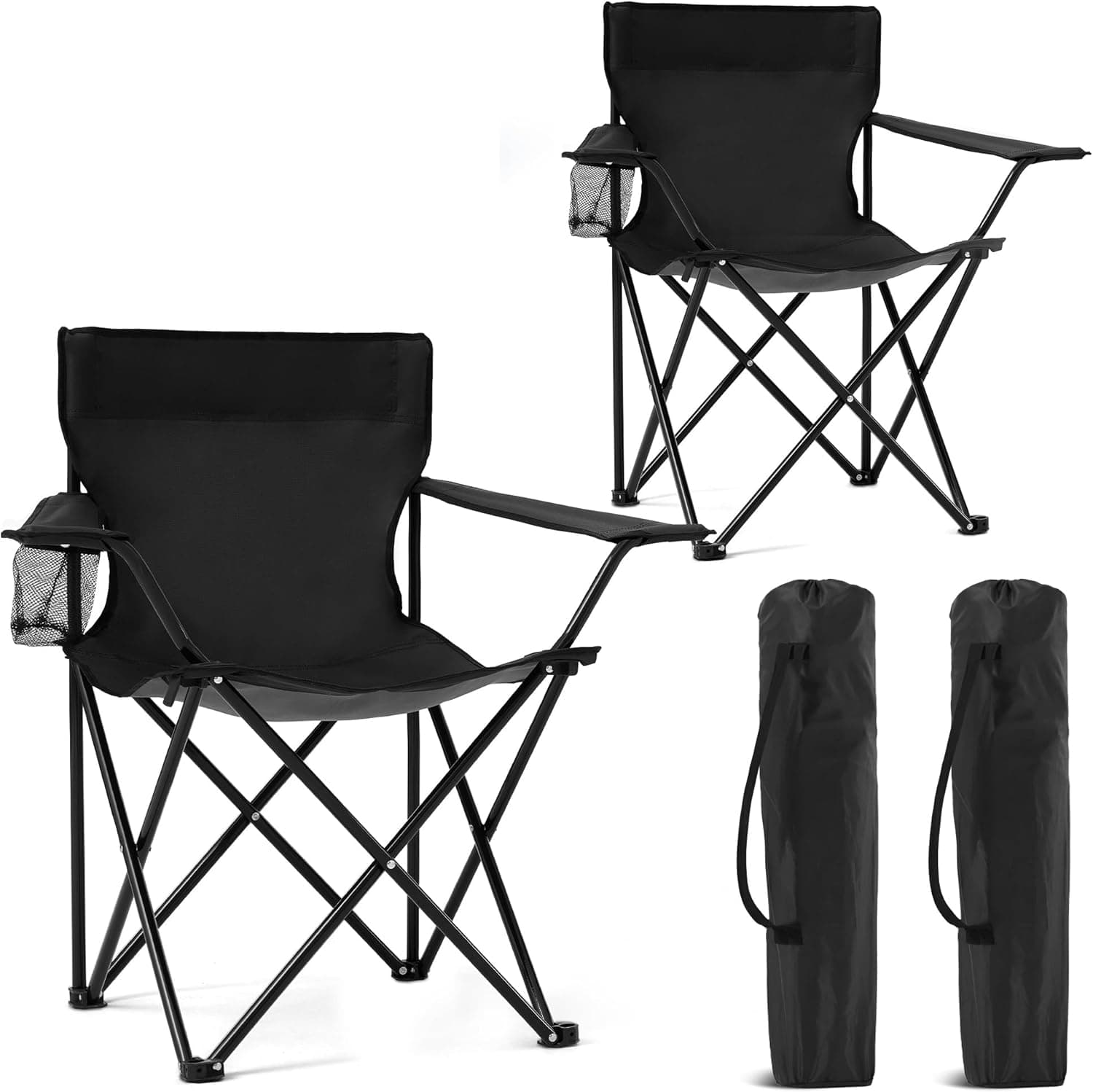 2 Pack Portable Camping Chairs Folding Lawn Chair Outdoor Lightweight Beach Chair with Cup Holder & Carry Bag