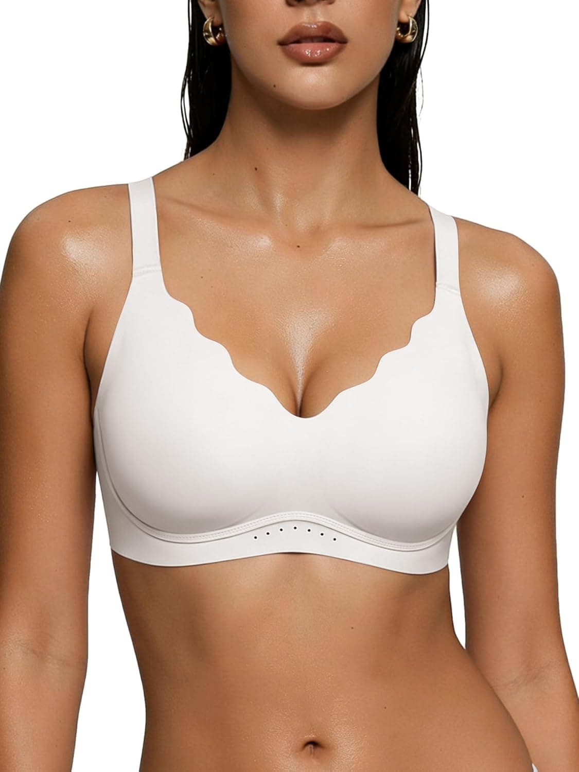 As Fairy Seamless Wireless Bras for Women No Underwire Full Coverage Jelly Lift Strong Support Push Up Comfort Bra Daily Wear Breathable Air Hole Design(White 40C)