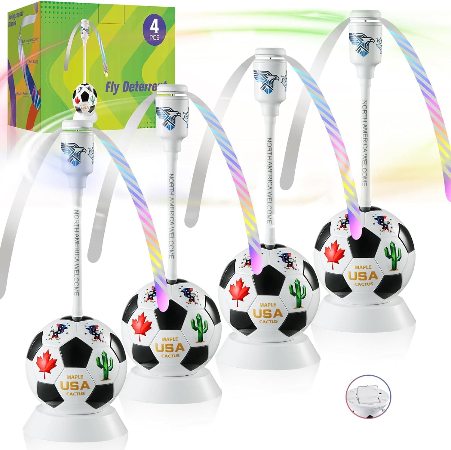 chemotex Soccer Theme Fly Fans for Tables, Table Top Fly Spinner to Keep Flies Away from Food, Outdoor Fly Repellent Fan for World Cup Party Decorations, Birthday Party Decor, BBQ (4)
