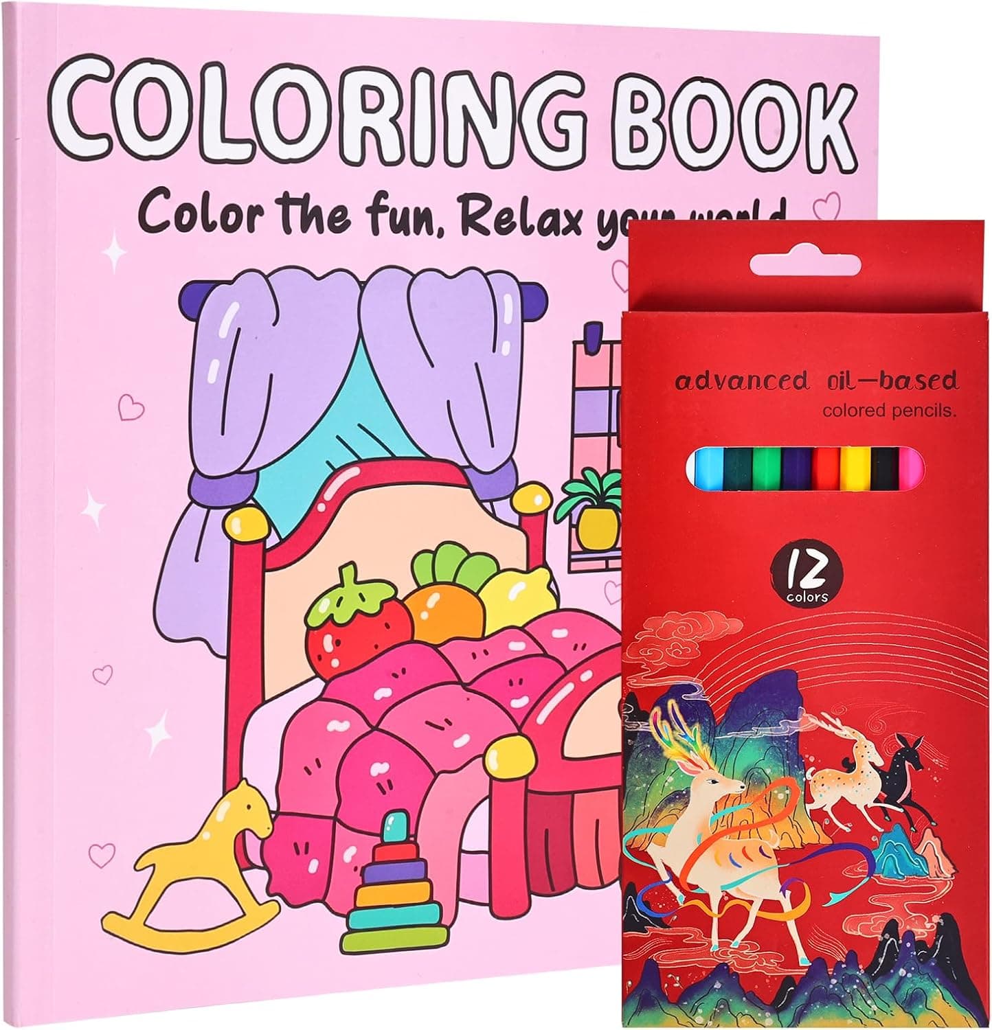 Coloring Book for Adults and Teens with 12 Colored Pencils Set | 40 PagesComplete Stress Relief Gift | with Easy and Simple Designs for Relaxation