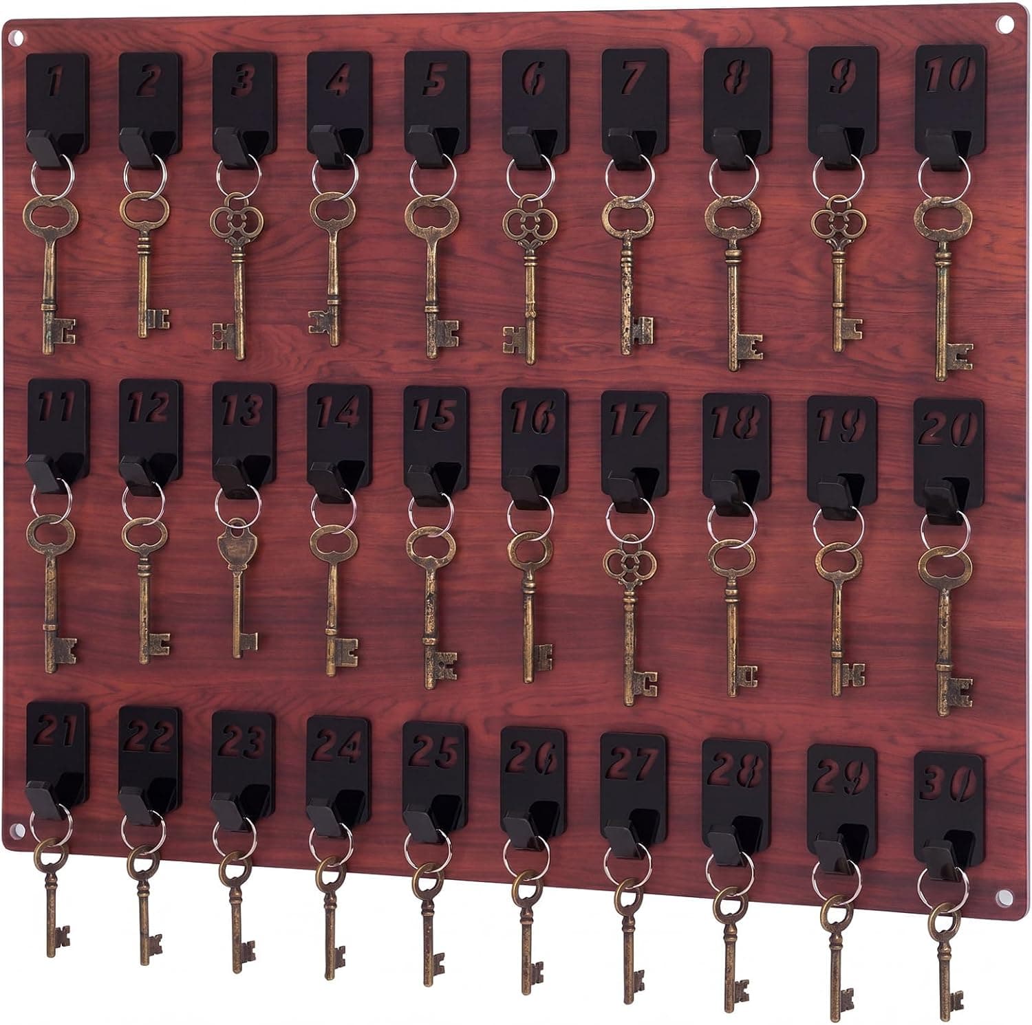 Acrylic Key Board with 30 No. Hooks Wall Mount Key Rack Holder Hanger Storage Collection for School, Garage, Car Dealer, Office, Hotel, Real Estate(Wood Grain)