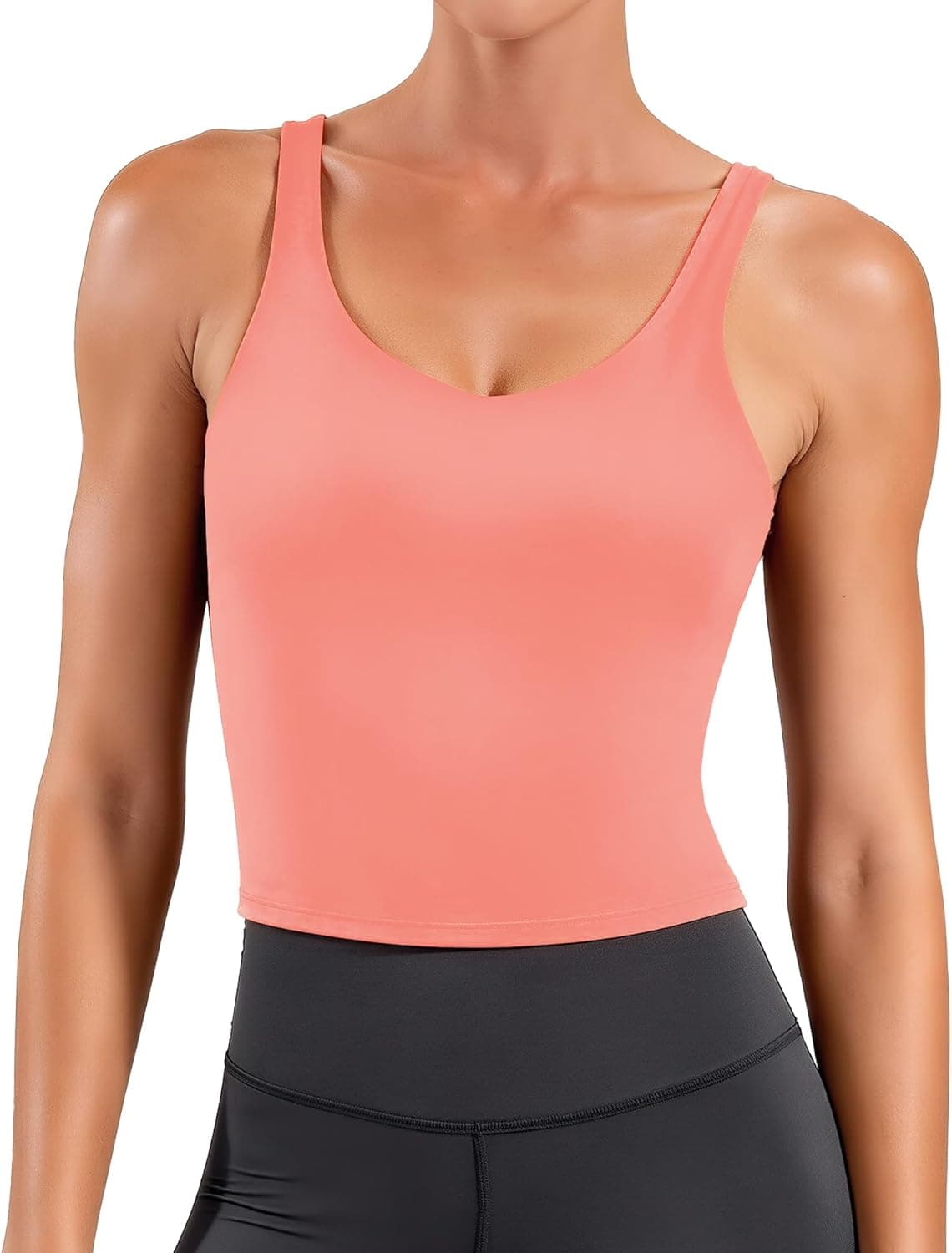 Women's V-Neck U-Back Sports Bra Tank Top Removable Padding Compression Waistband-Level Length A–C Cups - image 1