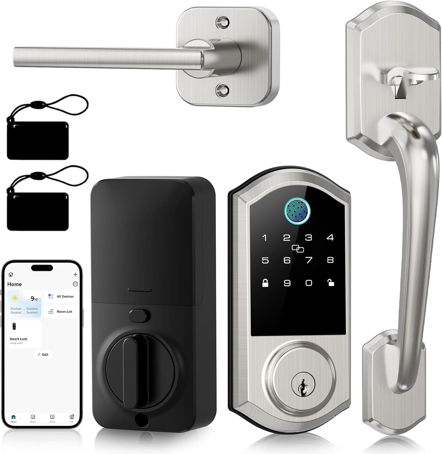 Smart Front Door Lock Set - Firstriver Keyless Entry Door Lock with Handle, Fingerprint Deadbolt with Keypad & Bluetooth App Control, Electronic Auto Lock, Works with Alexa & Google Assistant, Silver