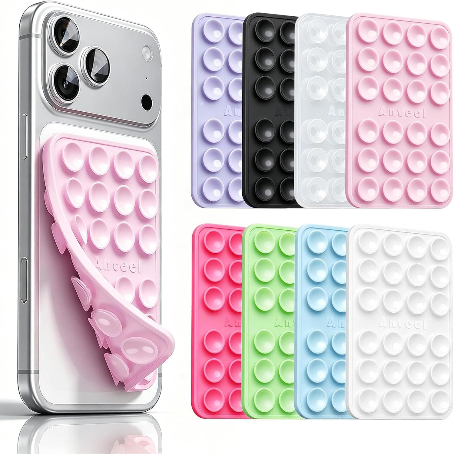 8 Pack Double Sided Silicone Suction Cup Phone Case Mount, Non Slip Phone Accessories, Hands-Free Strong Grip Silicon Phone Holder for Selfies and Videos 2.36"x3.66"