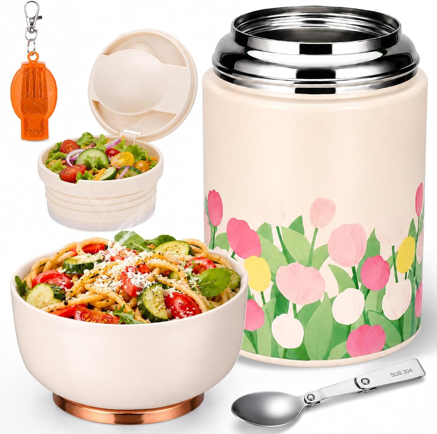 17oz Thermo for Hot Food, Thermo Food Jar for Adults, 316 Stainless Steel Food Containers for Hot & Cold Meals, Leakproof Mouth Soup Thermo Container with Spoon & Fork (Tulip) - image 1