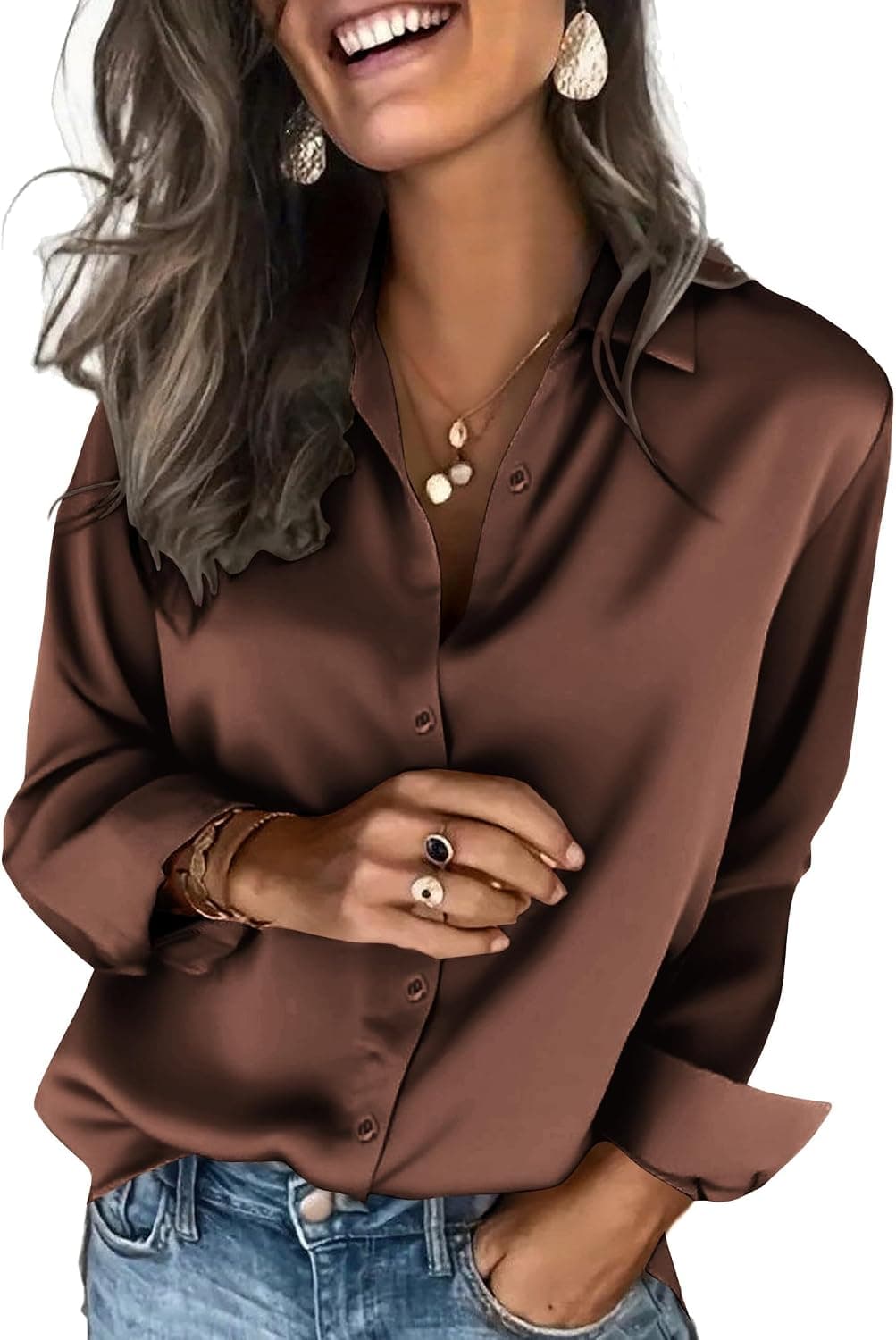 Zeagoo Satin Blouses for Women Silk Button Down Shirts Long Sleeve Tops