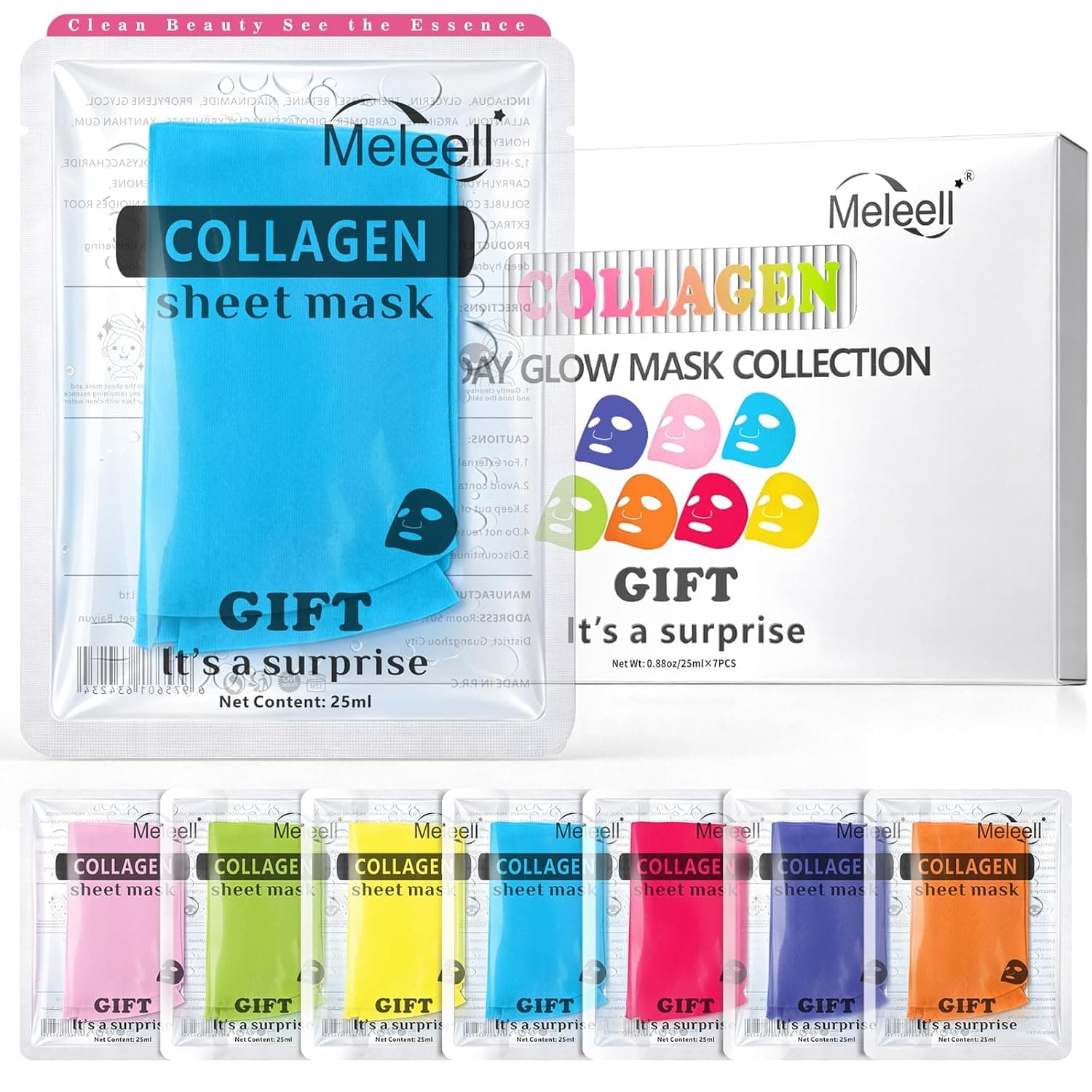 7 Pack Collagen Face Masks Skincare Set,Gentle for Sensitive Skin, Deep Hydrating Spa Facial Mask for Dry Skin, Bridesmaid & Birthday Gifts for Women, Teens, Kids-— Self-Care & Party Favors - image 1