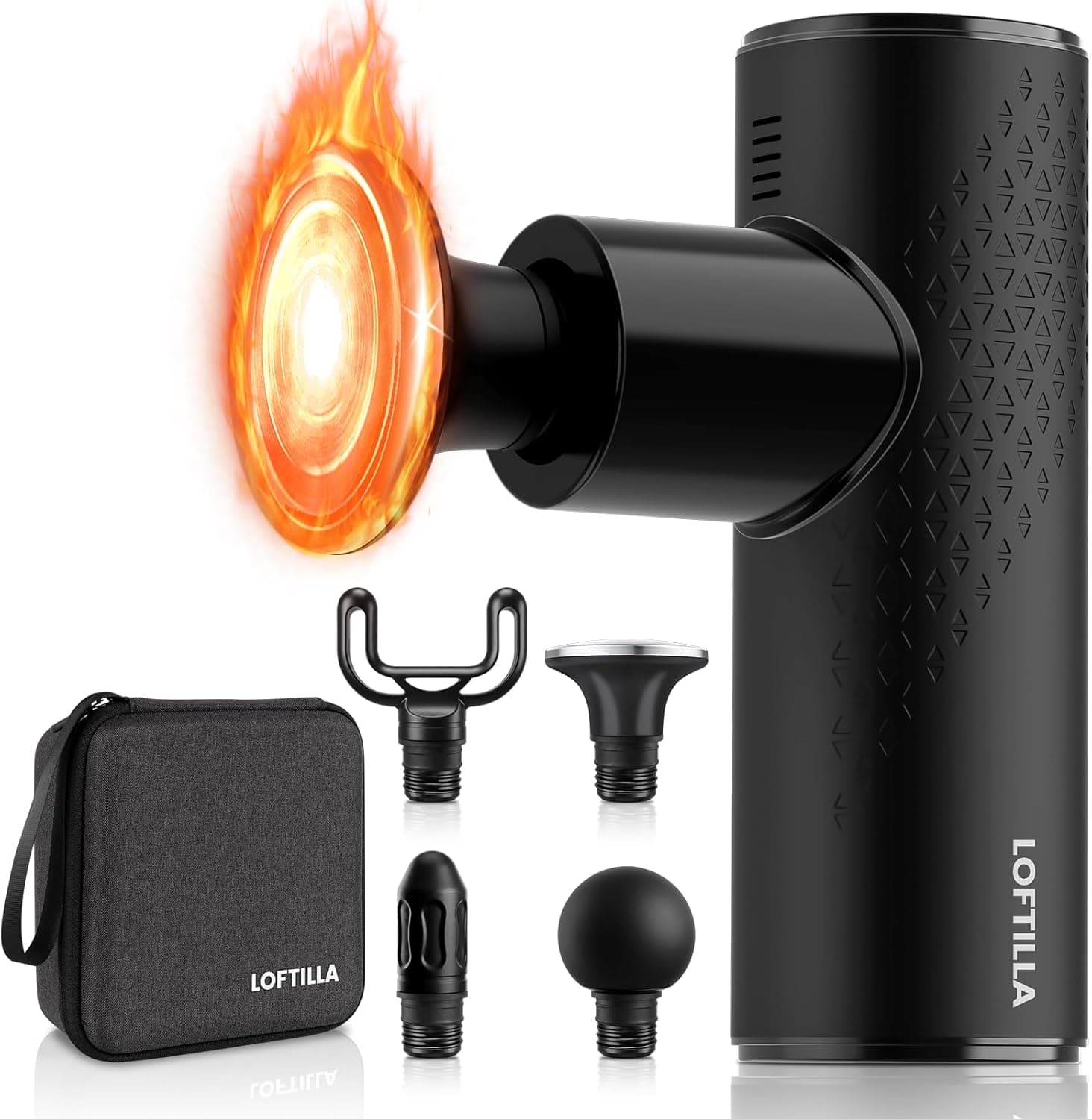 Mini Massage Gun with Heat - Powerful Deep Tissue Massager, Portable Pocket-Sized Percussion Massager Gun for Muscle Relaxation, 4 Massage Heads, Gift for Men Women, Black