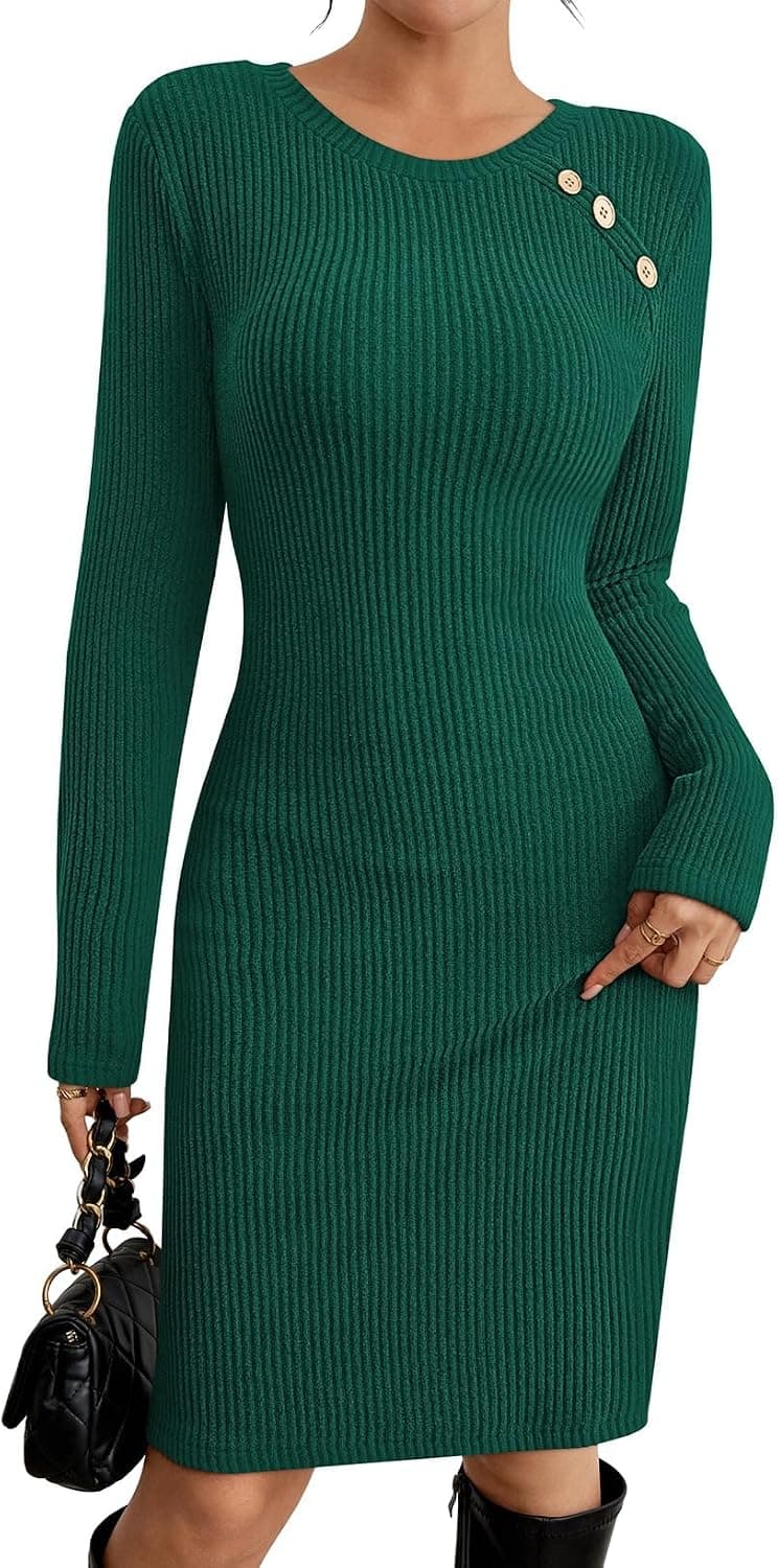 Pink Queen 2026 Fall Dresses Long Sleeve Crew Neck Ribbed Knit Bodycon Mini Short Dress Fashion Clothes