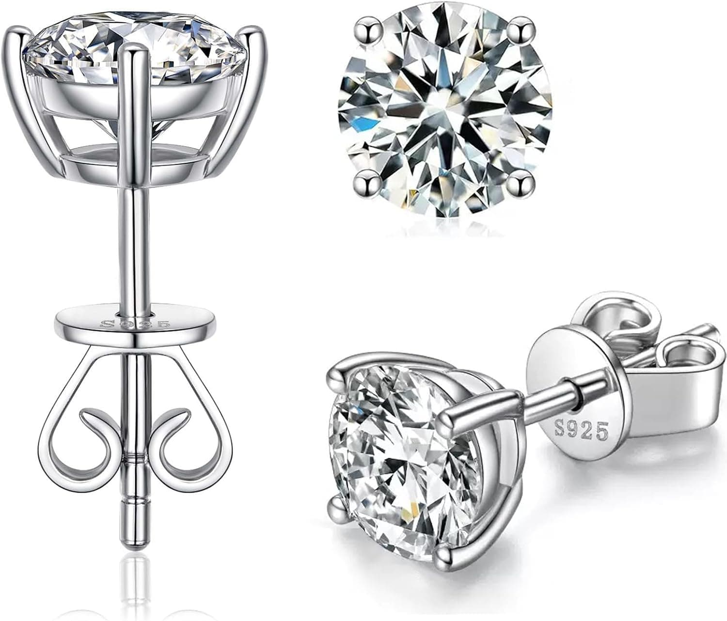 Moissanite Earrings Studs 1CT-3CT Hypoallergenic S925 Sterling Silver Earring for Women Men 18K Gold Plating Stud Earrings Simulated Diamond Moissanite Jewelry Birthday Gifts for Women Men