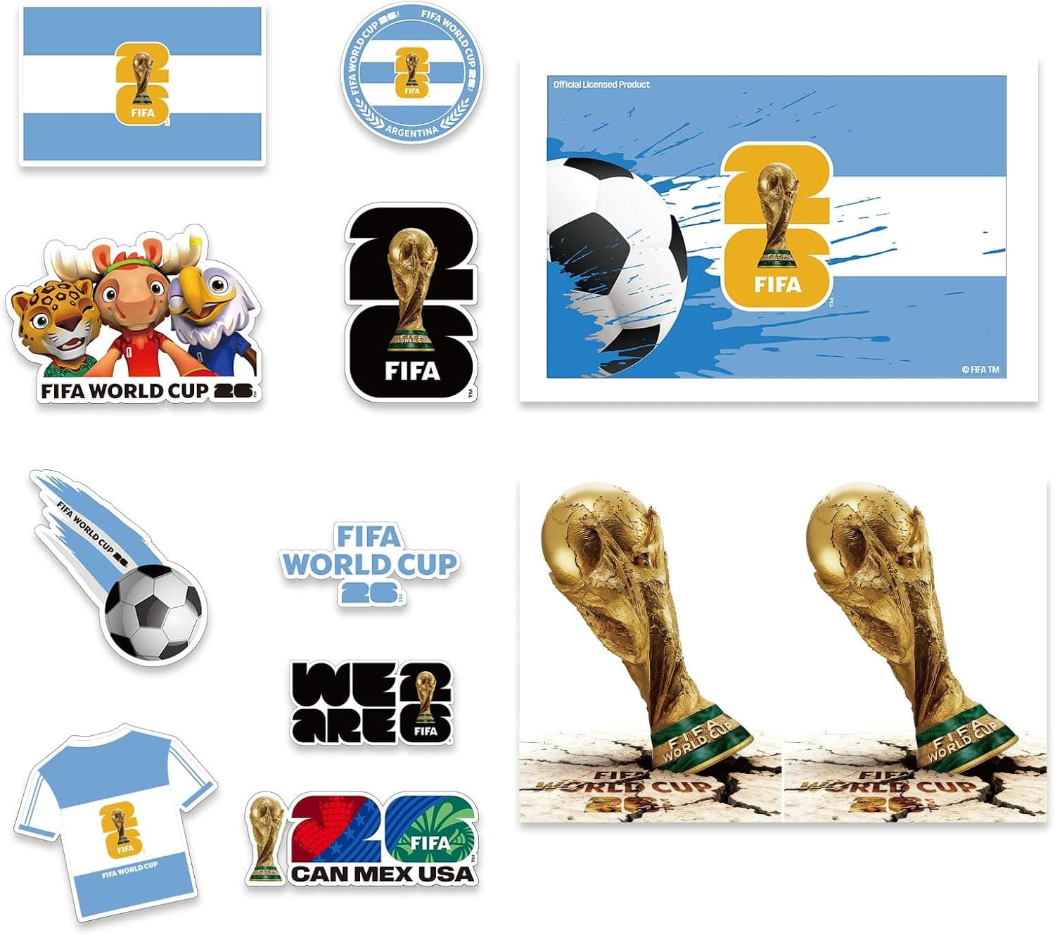 FIFA World Cup 2026 Official Licensed Sticker, 13Pcs Waterproof Decals for Laptop, Water Bottle, Car, Soccer Fan Gift