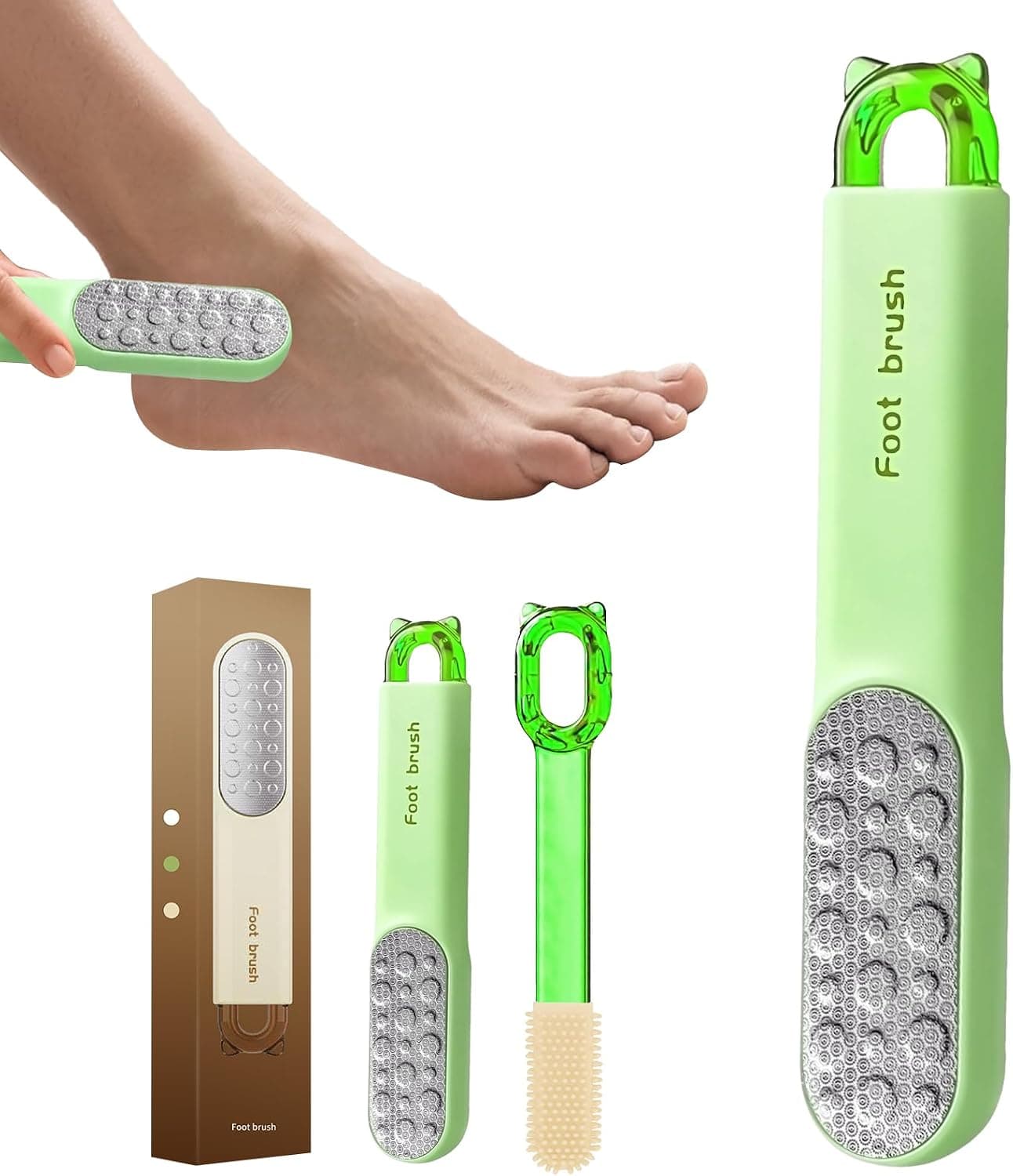 Foot File 2-in-1 Pedicure Scrubber Tool - Stainless Steel Dual-Sided & Callus Remover, Durable Easy-to-Clean Rasp for Hard Dead Skin, Corn Removal & Soft Feet, Dry & Wet Use (Green)