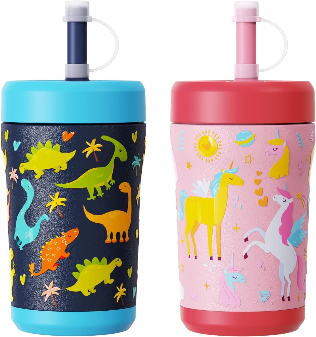 Sursip Toddler Insulated Stainless Steel Cups Spill Proof, Kids 12 oz Sippy Cups for Toddlers 1-3 Tumbler with Straw and Lid for Smoothie BPA-Free