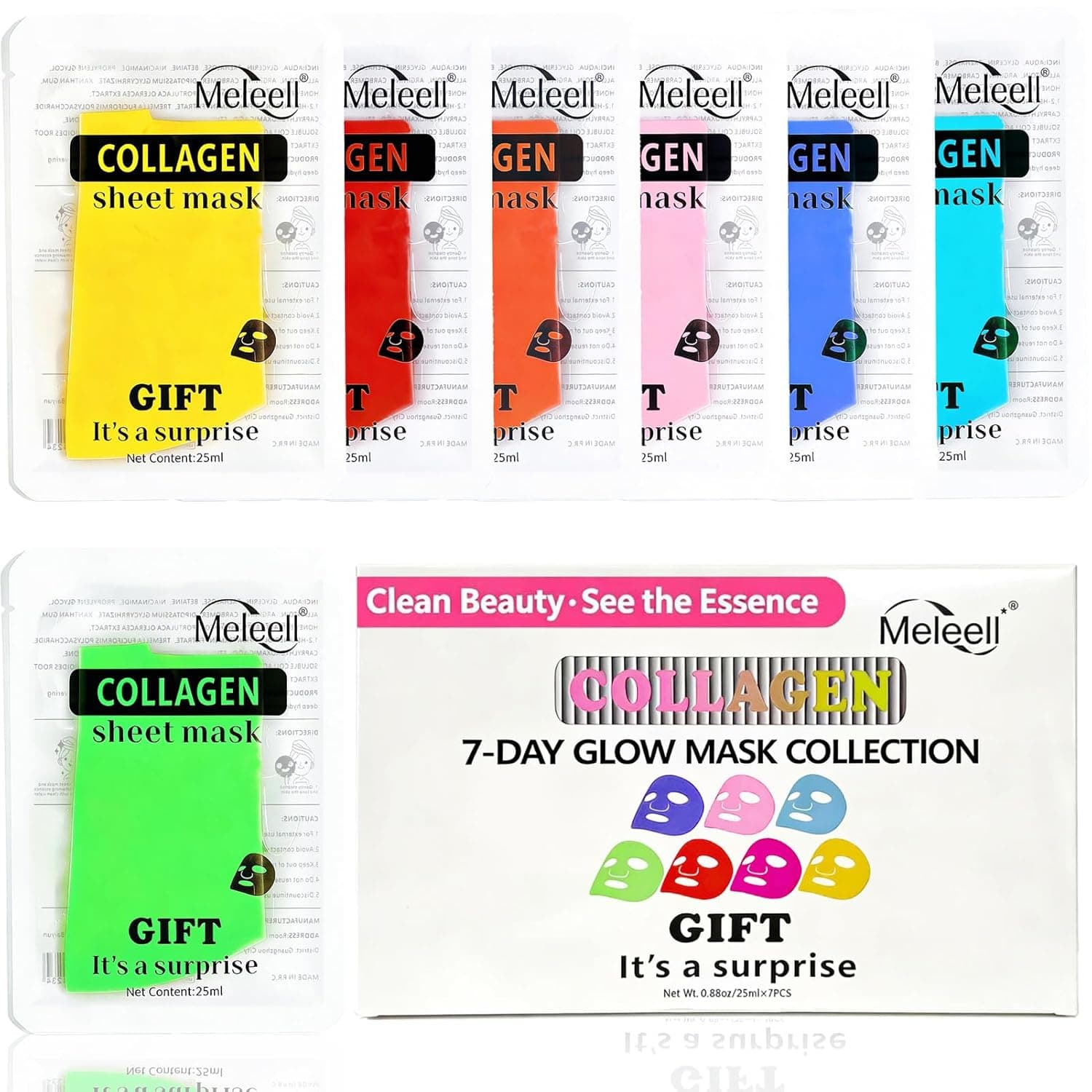 Collagen Face Masks Skincare for Women,Hydrating Sheet Face Masks Set for Sensitive Skin,Spa Facial Masks for Women Skin Care, Party Birthday Gifts for Women Teen Girls Kids(7 Masks) - image 1