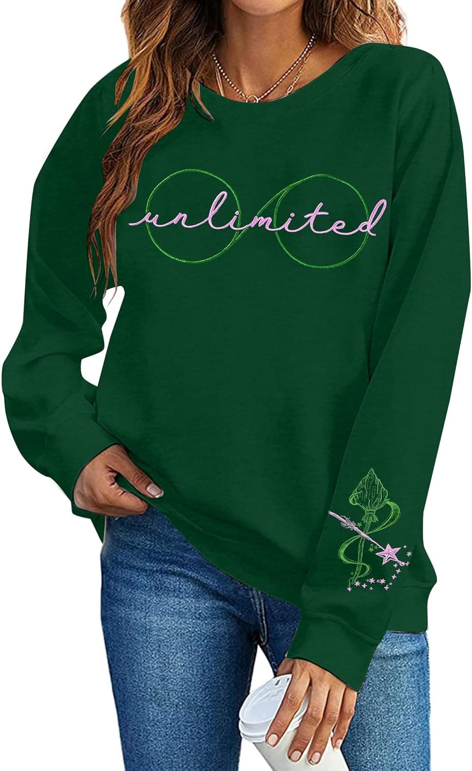 Pink Goes Good With Green Embroidery Sweatshirts Woman Musical Movie Shirts Casual Long Sleeve Pullover Tops