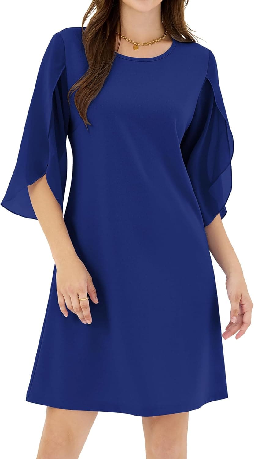 ZAFUL Women's 3/4 Flutter Chiffon Sleeve Cocktail Dress Crew Neck Formal Wedding Guest Dresses - image 1