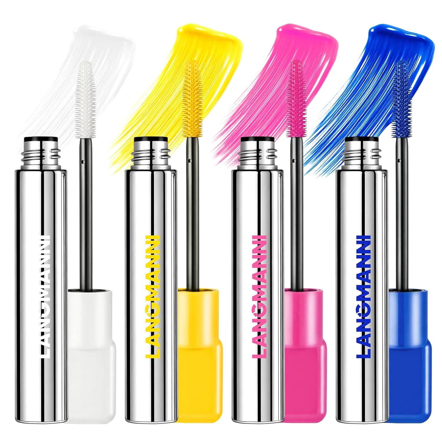 LANGMANNI 4Pcs Colorful Mascara,Waterproof Long Lasting Volumizing Lengthening Mascara,Smudge-Proof Buildable Mascara With Precision Silicone Brush For Creative Eye Makeup(#1+2+3+4)