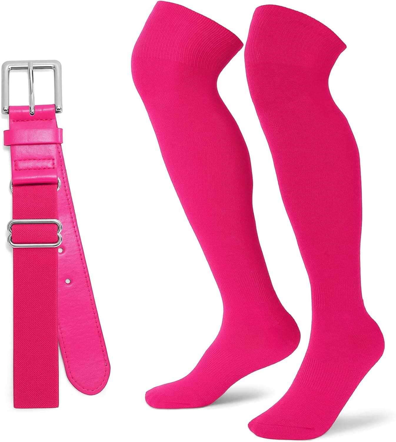 XZQTIVE Over the Knee Baseball Socks and Belt Combo Set for Kids Youth Adult Pink Softball Soccer Socks for Boy Girl