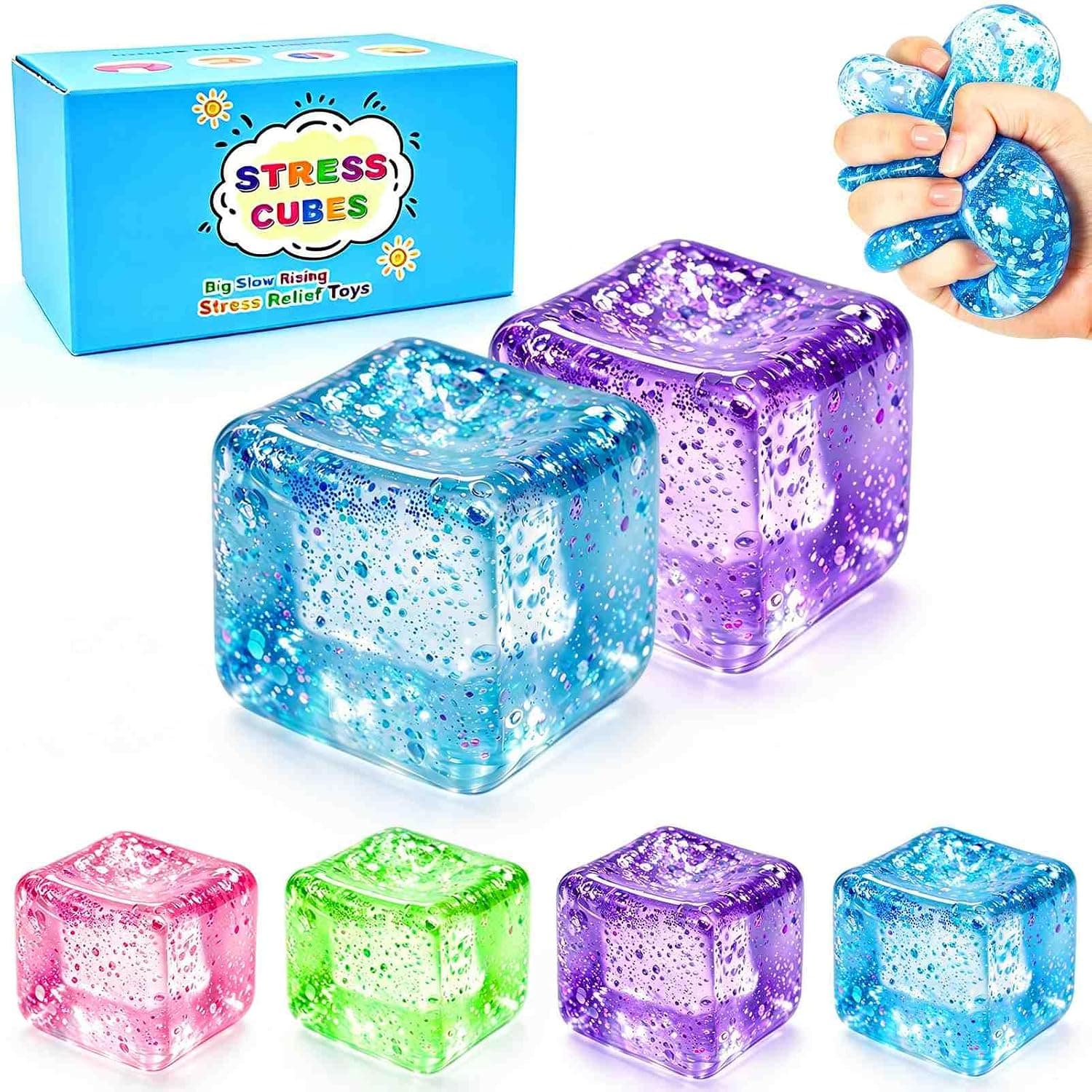 Square Squishy Squeeze Fidget Toys: Stress Relief Toys for Men Super Soft Slow Rising Cube - Sensory Desk Toys for Office Stress, Anxiety Relief & Focus - Cool Birthday Party Favors for Teens & Adults - image 1