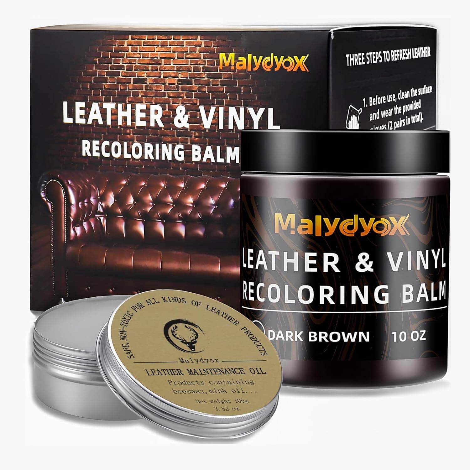 10oz Leather Recoloring Blam with 3.52oz Mink Oil, Leather Repair Kit for Furniture, Leather Couches Restorer, Leather Couch Repair, Leather Conditioner for Couch (Dark Brown) - image 1