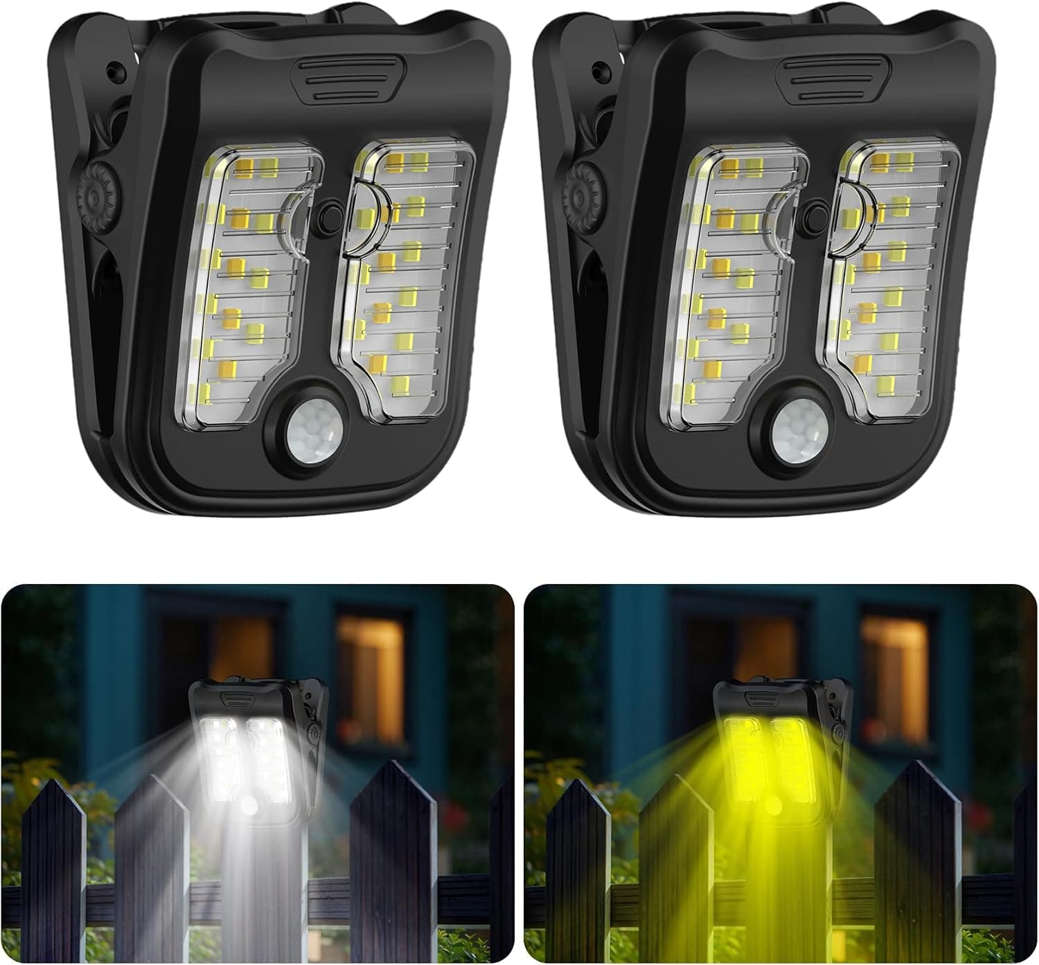 Tryme Small Solar Lights for Chain Link Fence, Outdoor Motion Sensor Clip-on Solar Lights for Garden, Gate, Deck, Step, Patio, Camping, Waterproof, 2 Pack - image 1