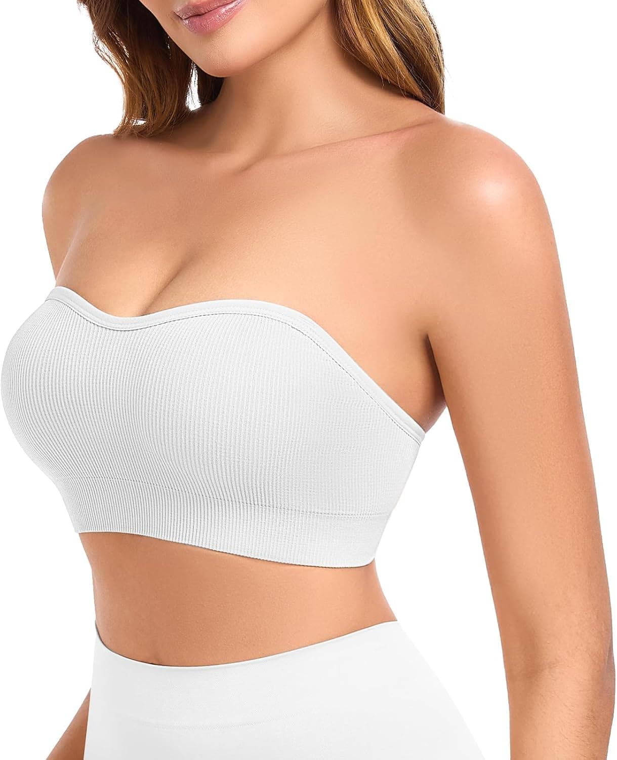 Strapless Bras for Women Non-Slip Padded Bandeau Bra Wireless Tube Top Bra Including Clear Straps