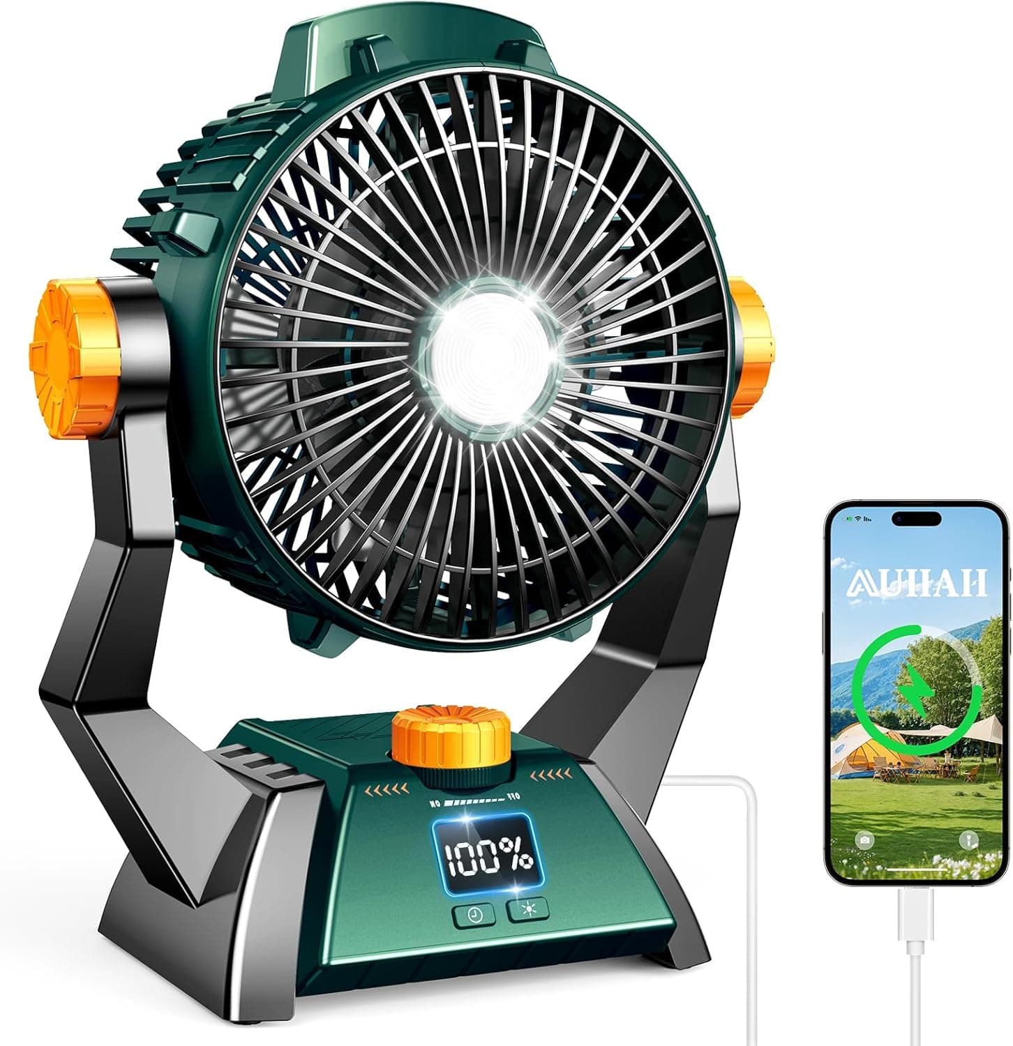 AUIIAH Rechargeable Camping Fan with LED Light
