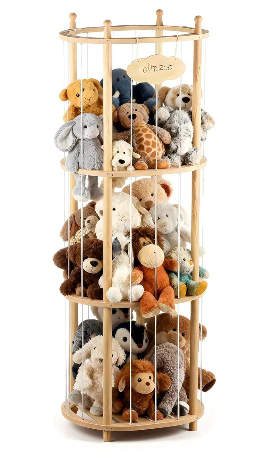 Stuffed Animal Zoo Storage Extra Large Wooden Stuffed Animal Holder Soft Toy Organizer Nursery Zoo Cage Plush Stuffed Toy Cage Kids Playroom Bedroom Decor Display Corner Oval Shaped