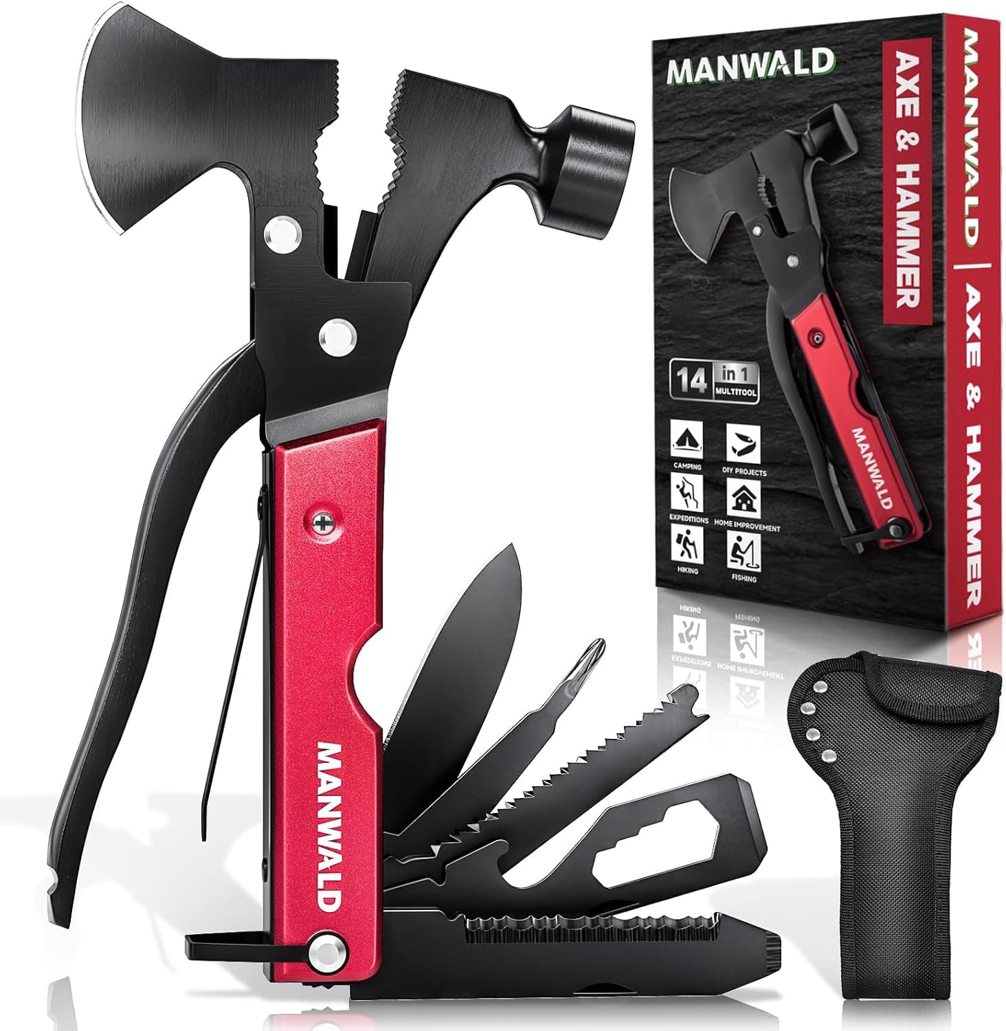 15 in 1 Multitool Axe Hatchet, Camping Accessories Survival Gear, Multi Tool for Camping Hiking Survival, Fathers Day Dad Gifts for Men, Cool Gadgets, Gifts for Him Husband, Boyfriends