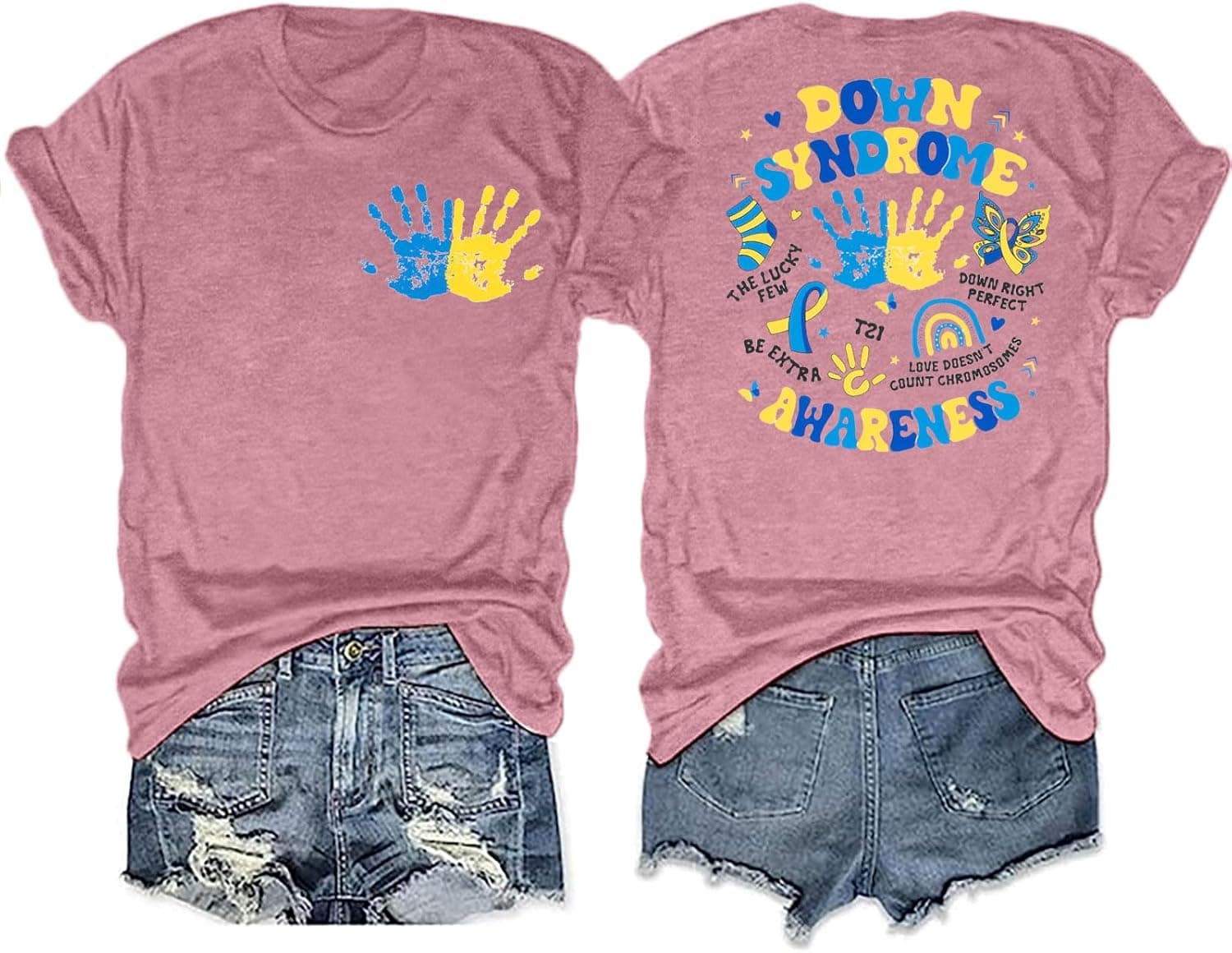 Down Syndrome Awareness Shirt Women World Down Syndrome Day Tshirt Blue Yellow Ribbon Tee Casual Short Sleeve Tops