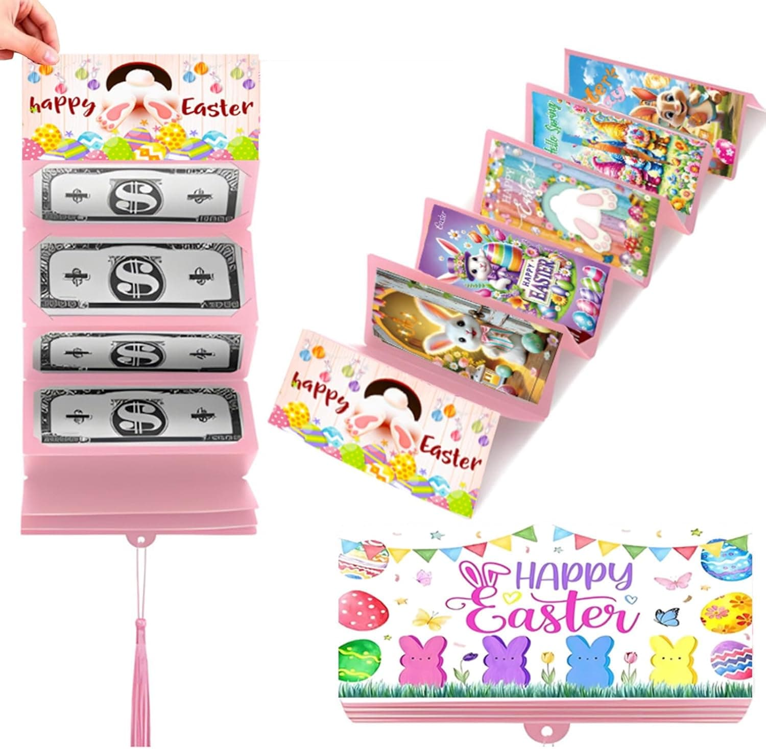 Easter Money Envelope for Cash with 10 Slots, Bunny Card for Easter, Birthday, Graduation, Party Gifts | Creative Cash Envelope for Men, Women, Boys, Girls, Teens, Adults (Pink, 1Pcs)