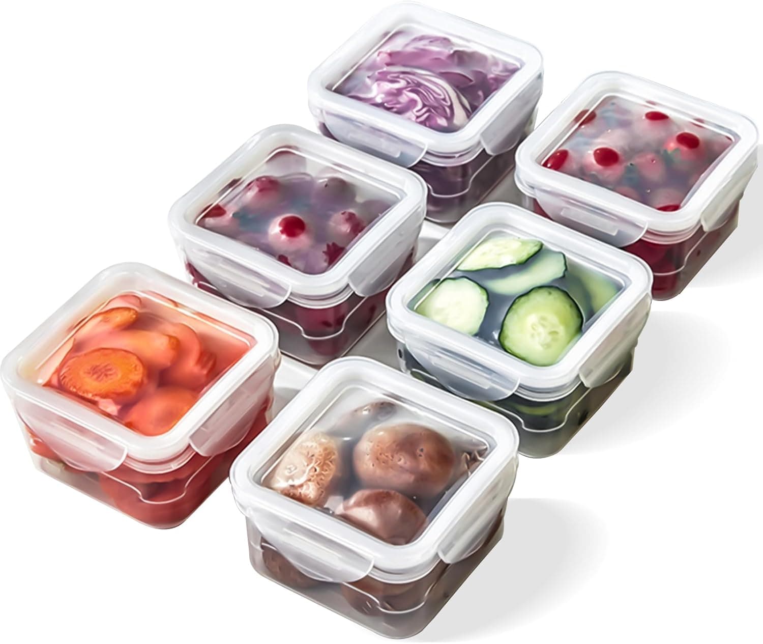 6 Pack Vegetable and Fruit Storage Containers for Fridge, Food Storage Containers with Silicone Lid, Refrigerator Vegetable Crisper Makes Food Stays Fresh Longer, BPA Free & Reusable