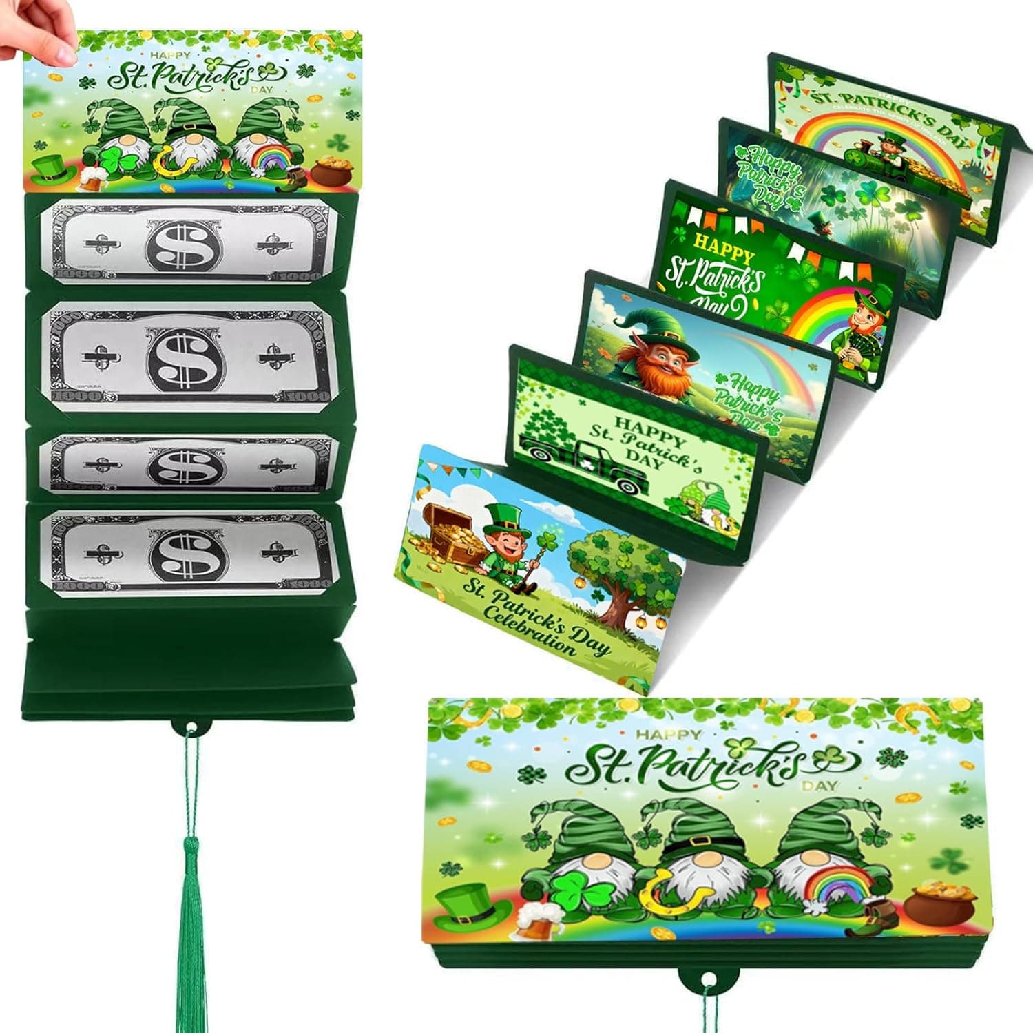 St. Patrick's Day Money Holder-10 Slot Cash Envelope Card for Easter, Birthday, Graduation | Creative Gift for Teens, Kids, Adults, Men & Women (Green, 1Pcs)