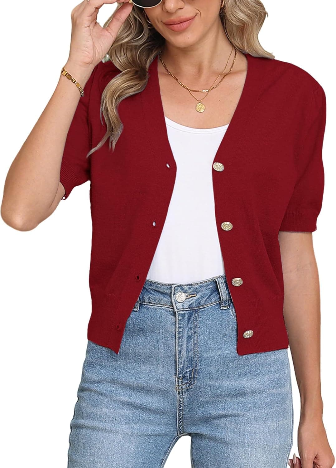 COSSEN Women's Open Front Cardigans Button Down Short Sleeve Summer Trendy Lightweight Crochet Knit Sweaters