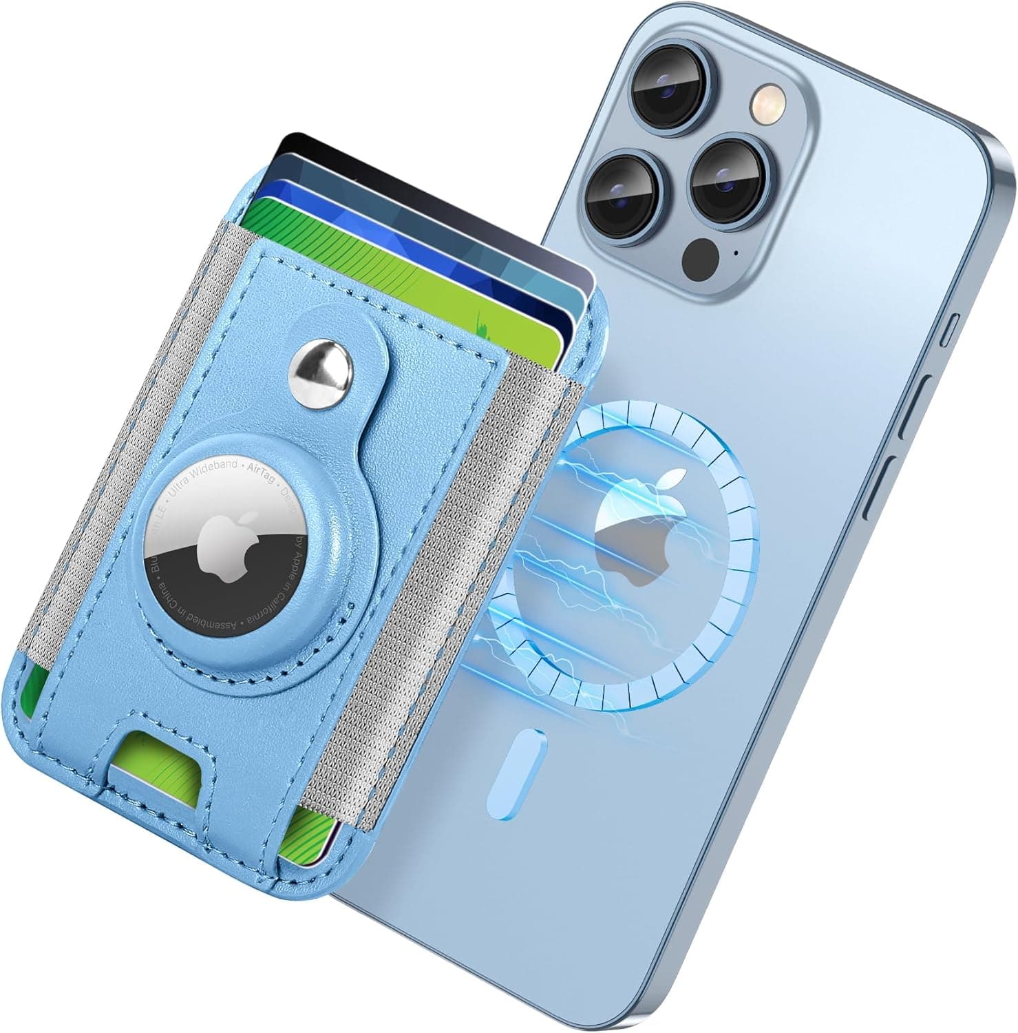 For Magsafe Wallet with Airtag Holder, 6-Card Holder, Stronger Magnetic Card Holder for iPhone 17/16/15, iPhone 14/13/12 Series, Mag Safe Wallet, RFID Blocking, Not included Airtag, Light Sky Blue - image 1