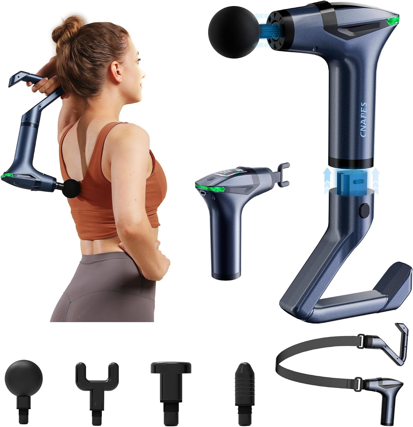 3-in-1 Percussion Massage Gun with Extension Handle - Detachable Muscle Massage Gun Deep Tissue for Back, Neck, Shoulders, Arms,& Thighs, 12 Speeds 4 Heads, Portable for Home, Gym, Office - image 1