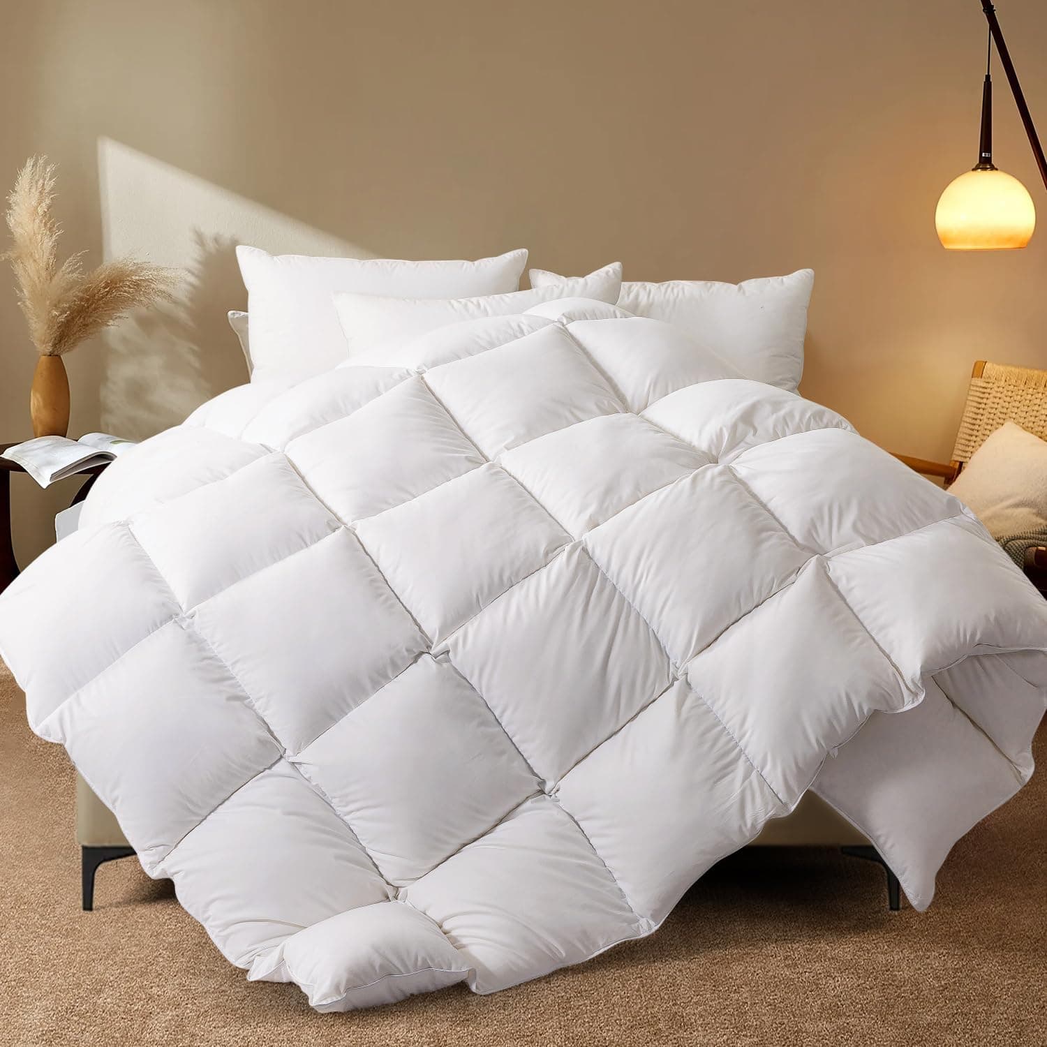 WhatsBedding Feather Comforter,Filled with Feather and Down Fiber, White King Size All Season Duvet Insert, Luxurious Hotel Bed Comforter, 100% Cotton Cover,Medium Warmth with Corner Tabs,106x90 Inch - image 1