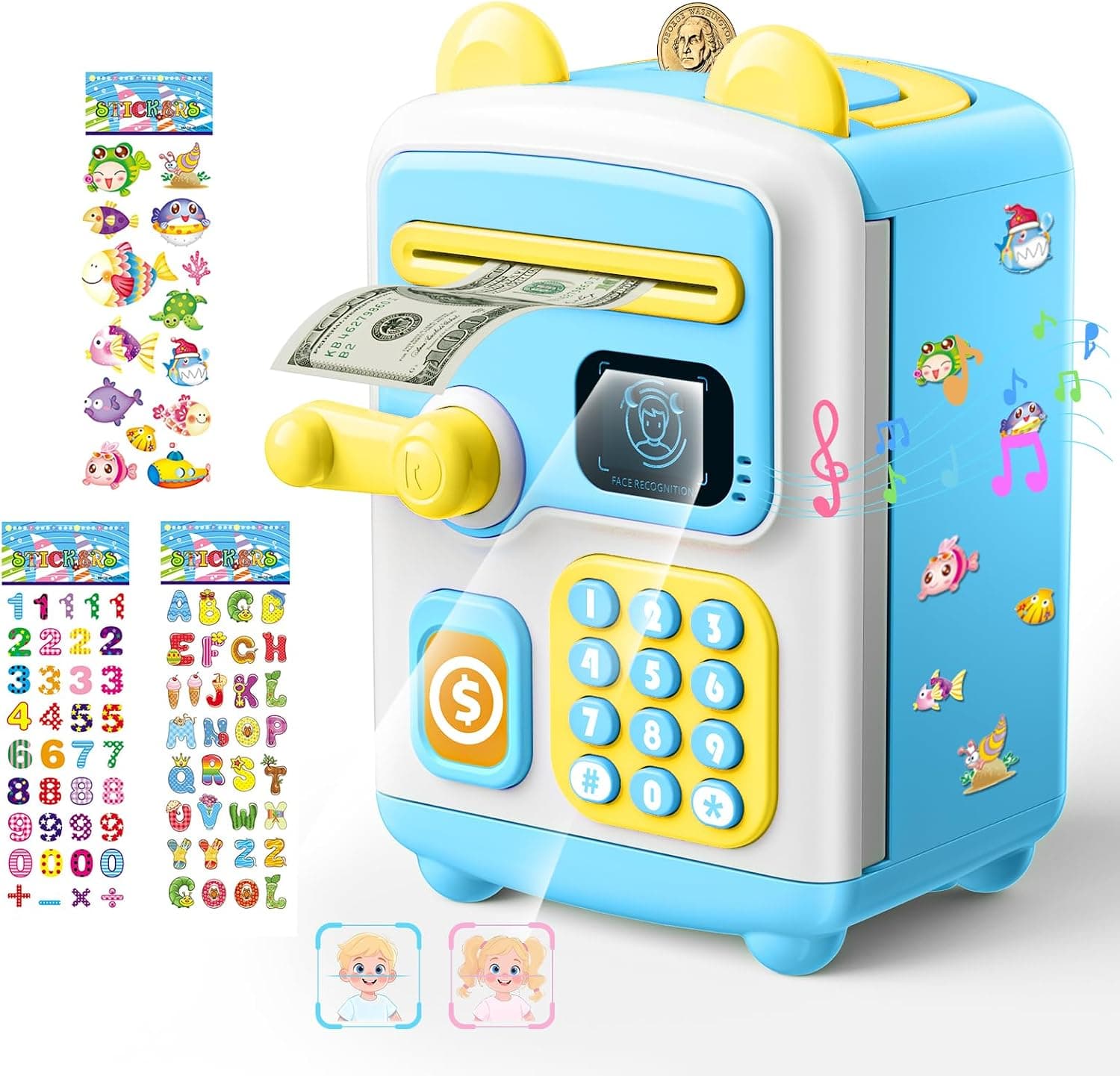 Piggy Bank Electronic Kids ATM Security Toy with Face ID Password Unlocking
