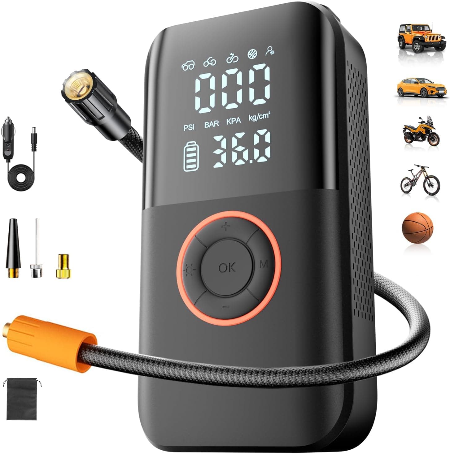 Air Pump for Car Tires, 150PSI Cordless Tire Pump, 12V DC & Battery Dual Power, Auto Shut-Off Air Compressor for Car, Motorcycle, Bike, Ball - LED Light & Digital Display, Car Gifts for Women Men - image 1