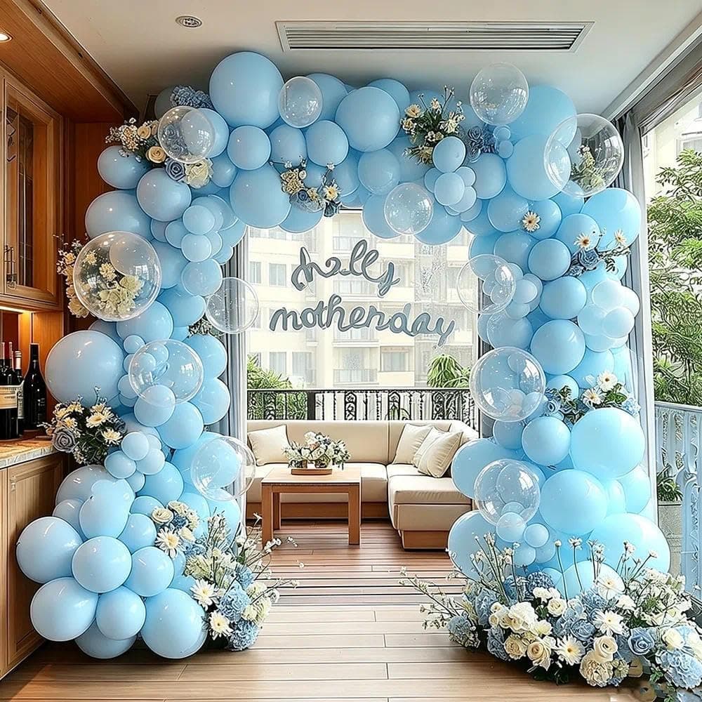 Light Blue Balloon Garland, Double Stuffed Pastel Baby Blue Balloon Arch Kit 18/12/5 Inch with Bubble Balloons for Birthday Baby Shower Gender Reveal Wedding Graduation Party Decorations - image 1