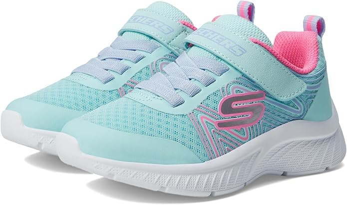 Skechers Kids' Microspec Plus - Swirl Sweet Sneaker (Aqua/Pink, 4 Big Kid)