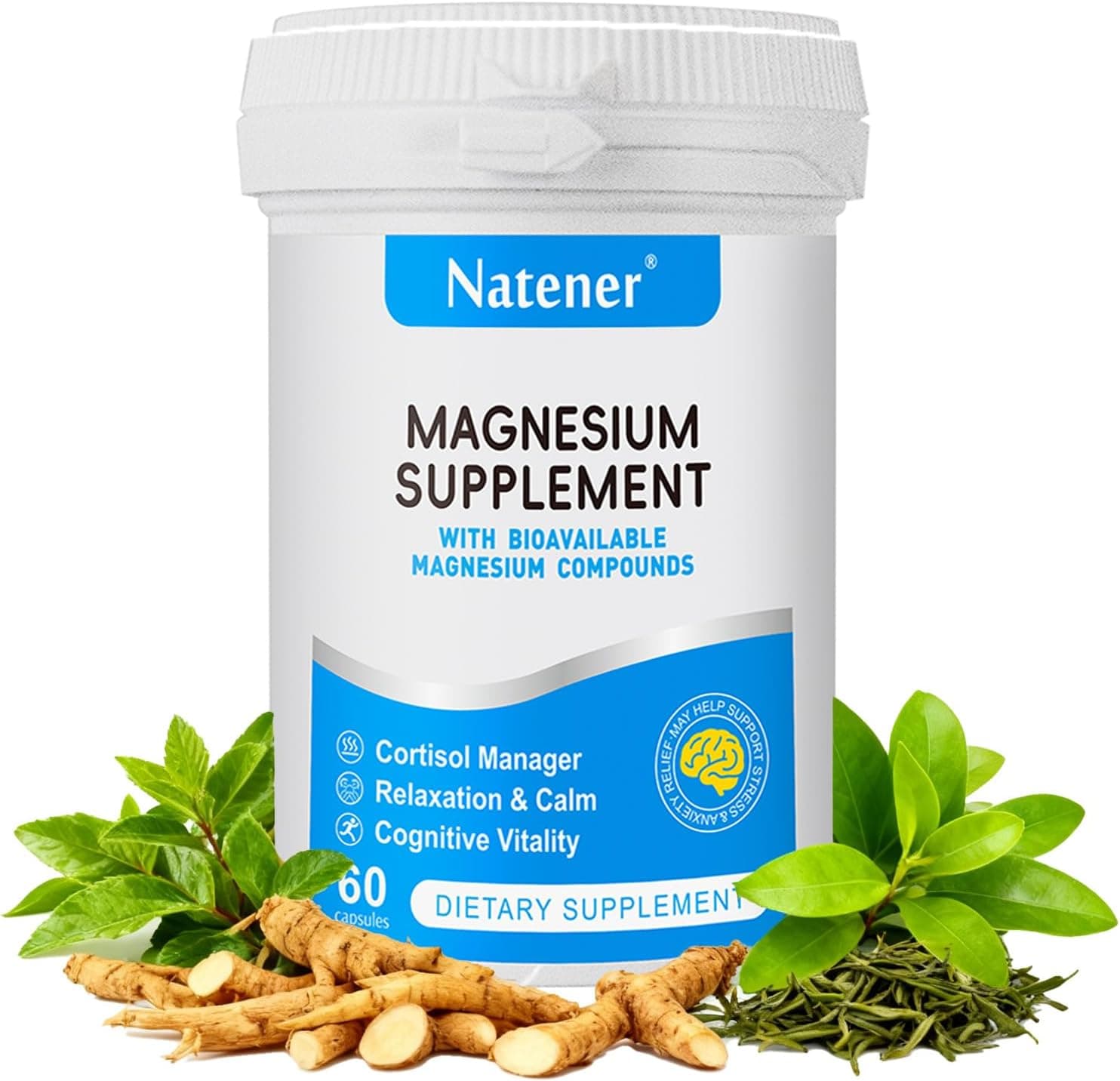 320mg Quad Magnesium & 200mg Alpha GPC & 400mg Ashwagandha + 40mg L-Theanine | Support Memory, Focus, Attention & Relaxation* | Magnesium Glycinate/Threonate/Citrate/Malate - 60 Capsules