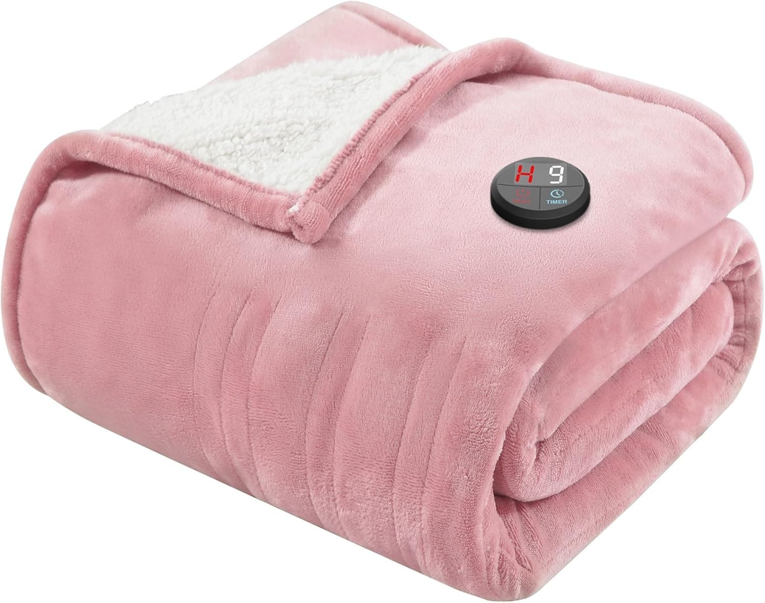GOTCOZY Heated Blanket Electric Throw 50''X60''- Electric Throw Blanket with One Touch Button 10 Heating Level & 9 Time Settings Heating Blanket, Machine Washable (Rose)