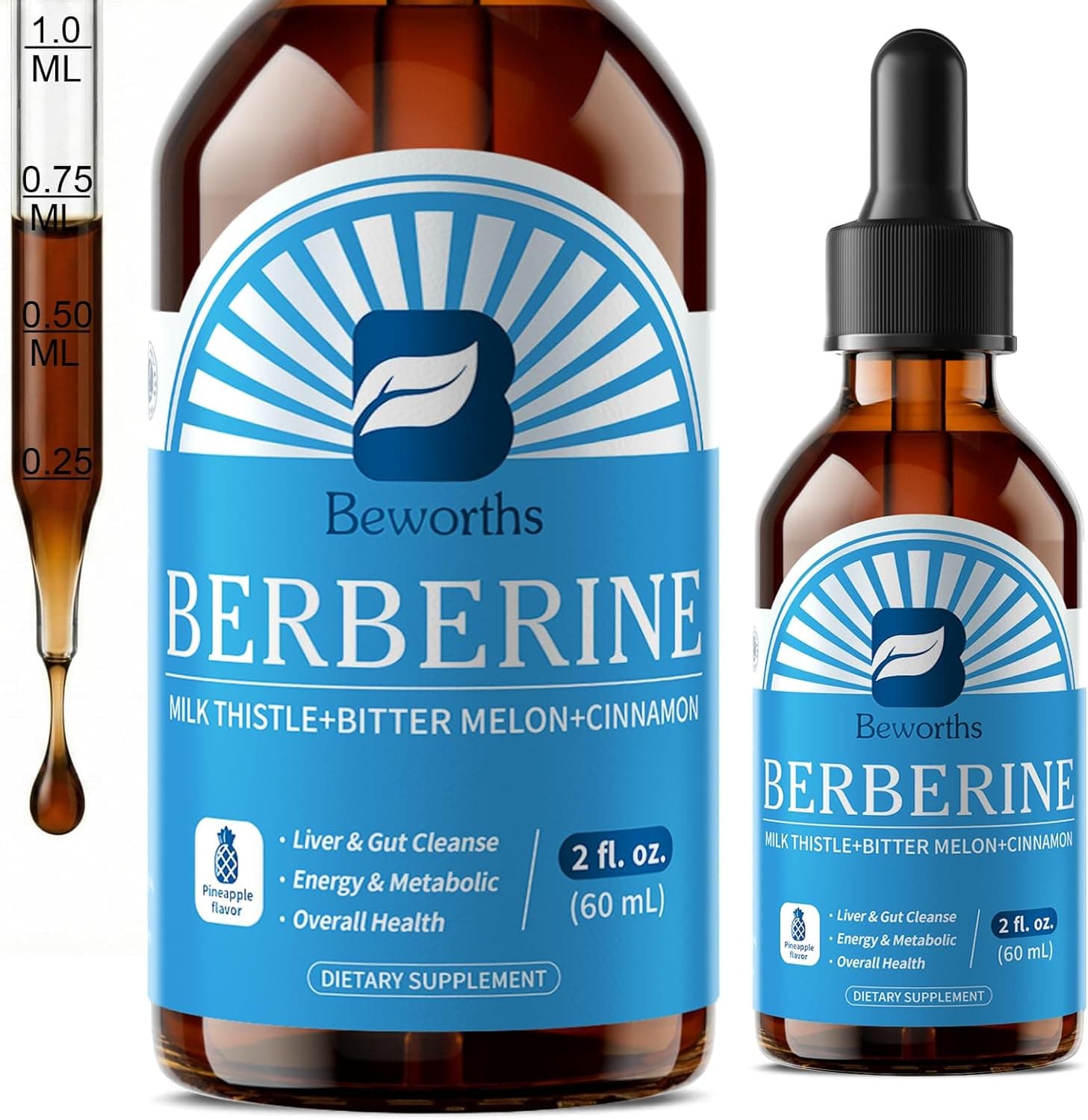 Berberine Supplement with Ceylon Cinnamon - Berberine Liquid Drops with Turmeric Curcumin, Ceylon Cinnamon, Bitter Melon, Berberine Phytosome for Digestion System, Immune Health Support -Vegetarian - image 1