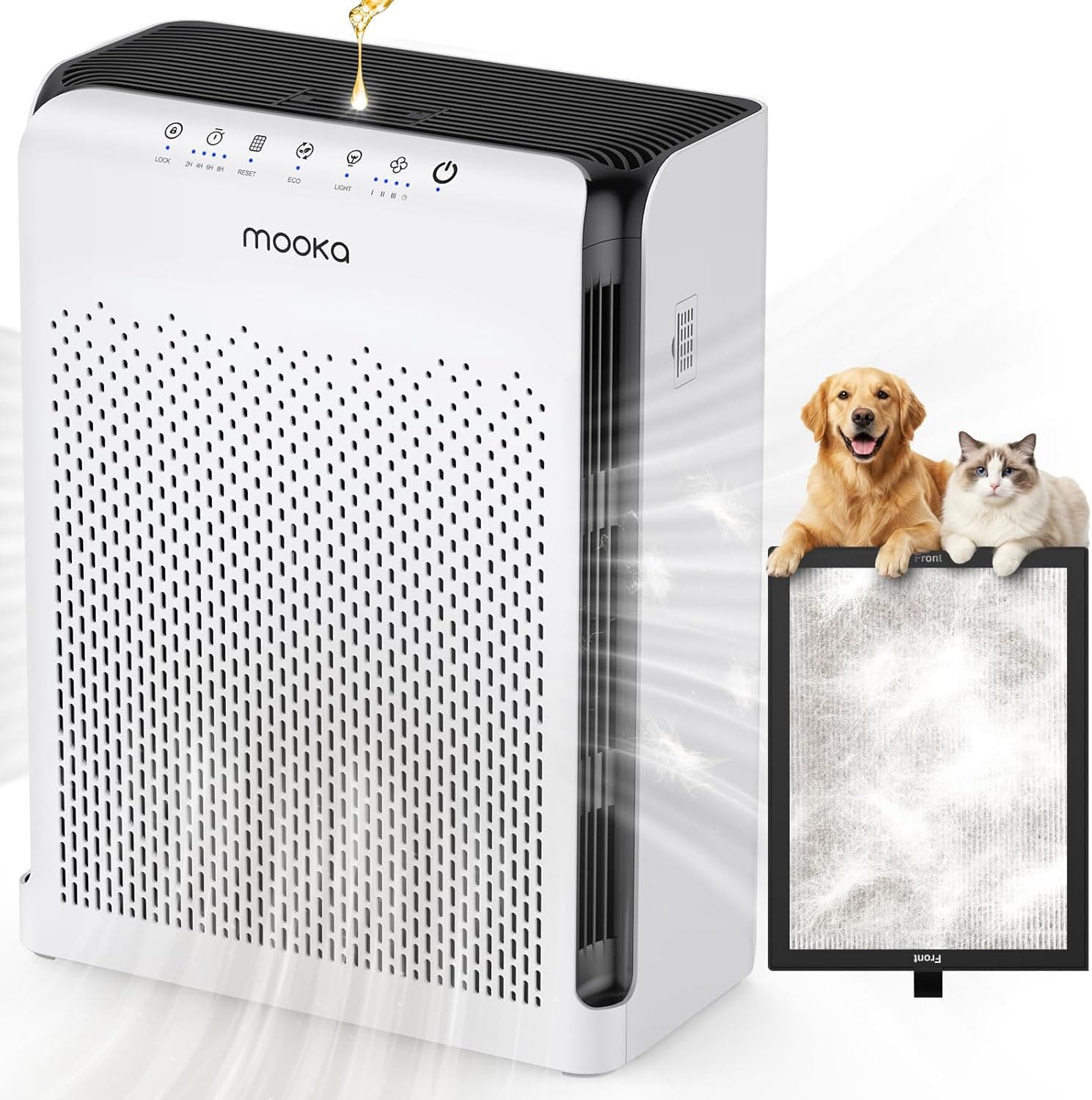 MOOKA Air Purifiers for Home Pets Large Room 2200ft² with ECO Mode, 20dB Ultra-Quiet HEPA Air Filter for Bedroom with Aromatherapy Nightlight, Air Cleaner for Pet Hair Dander Odor Dust Smoke, M200L - image 1
