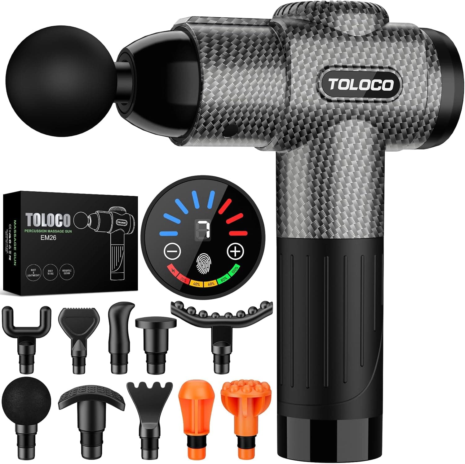 TOLOCO Massage Gun, Deep Tissue Back Massage for Athletes for Pain Relief, Percussion Massager with 10 Massage Heads & Silent Brushless Motor
