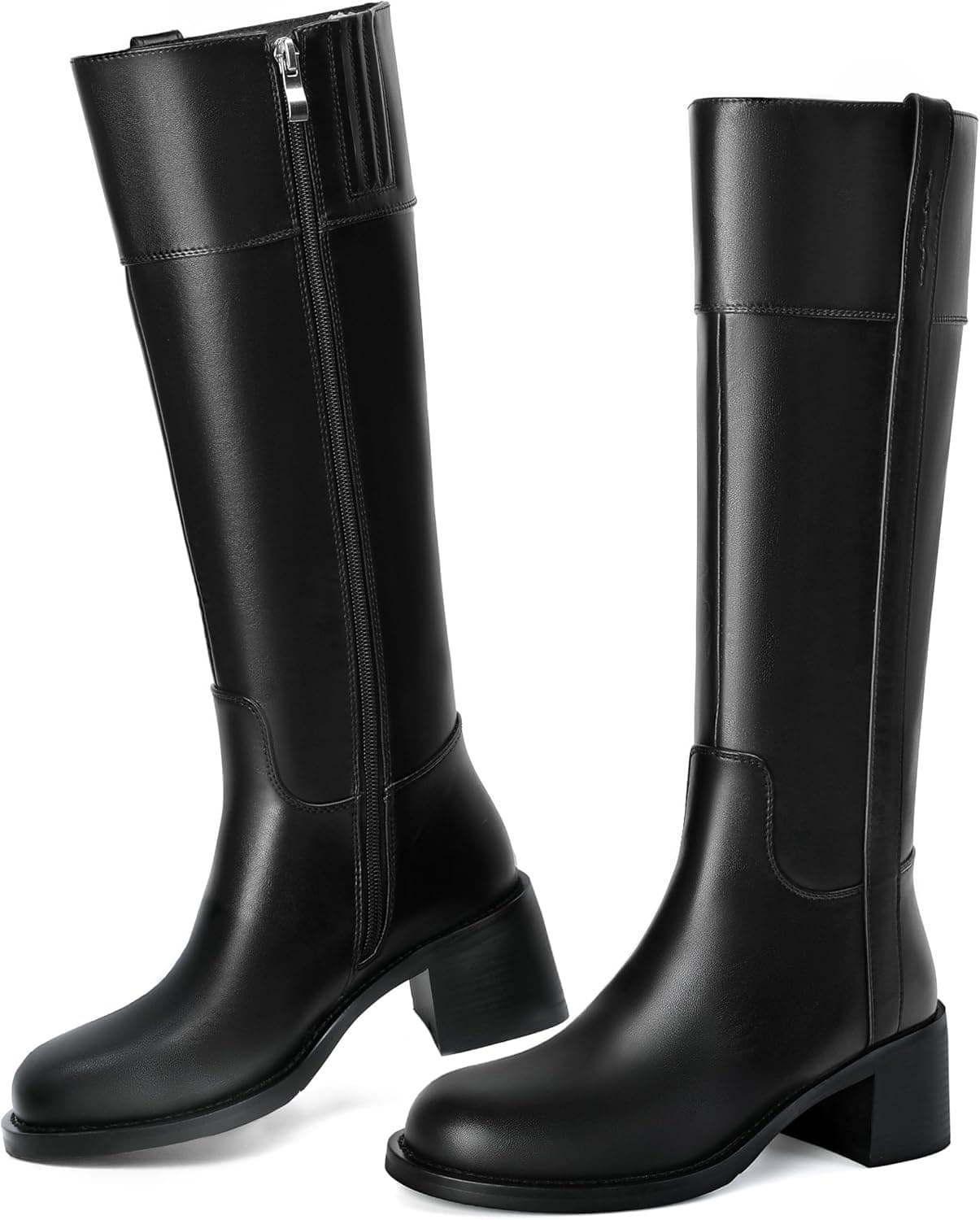 Knee High Boots Women Round Toe Chunky Block Heeled Boots Side Zipper Tall Gogo Boots Shoes