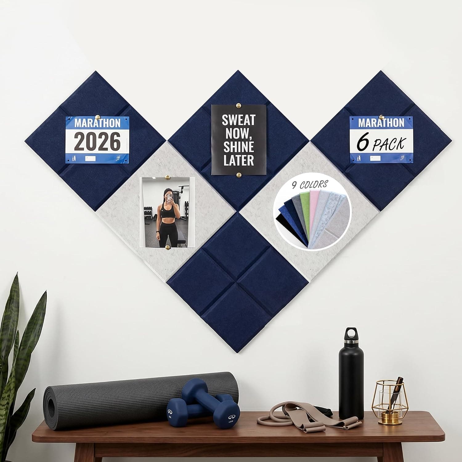 MISSDAY Blue Acoustic Wall Panel Felt Bulletin Board 24" x 36" Cork Board for Wall, 6-Pack Boards with 36 Removable Adhesive Tabs, 50 Pushpins, Pin Board for Home Office Classroom Soundproof Tiles - image 1
