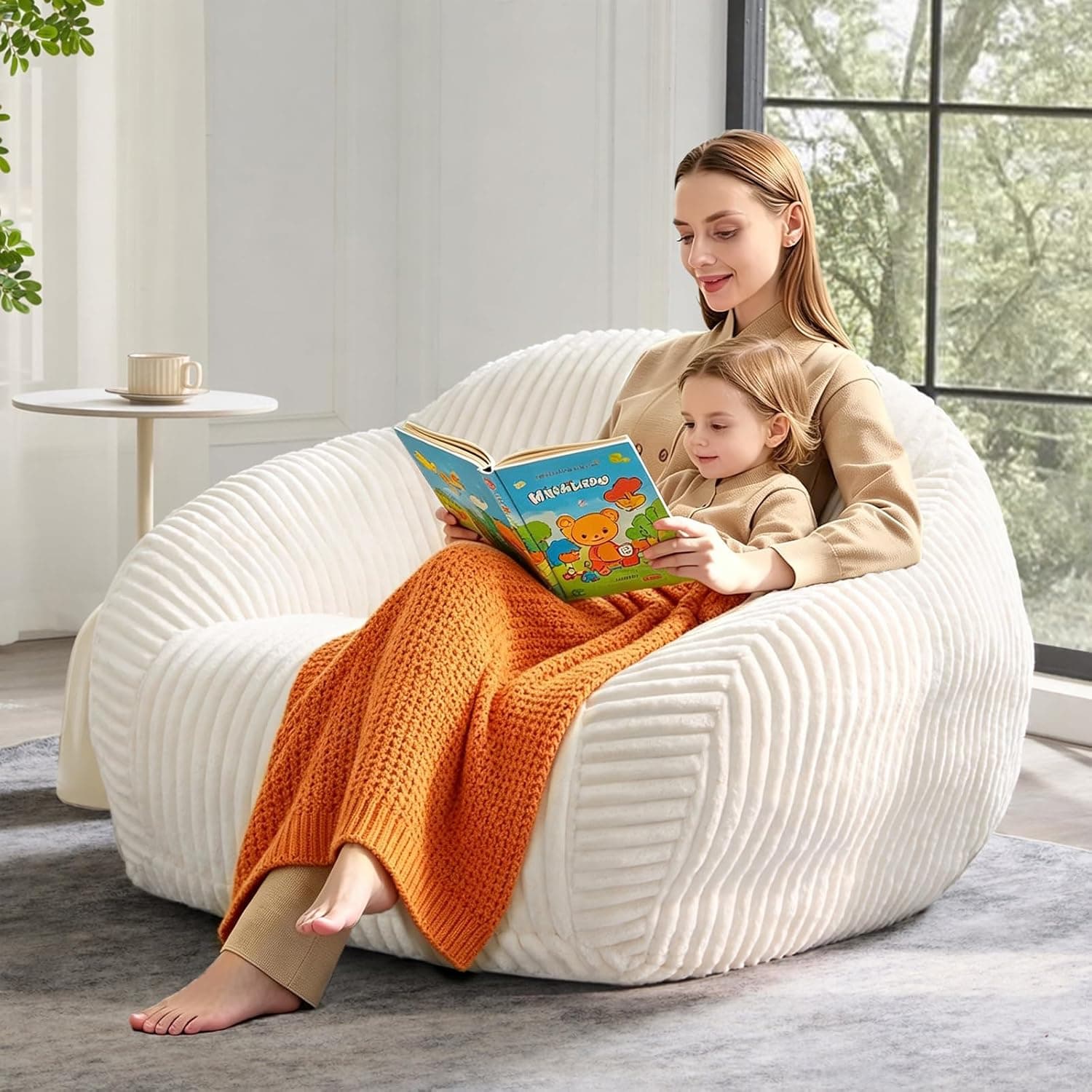 HUGHEAVEN Bean Bag Chair for Adults & Kids, Bean Bag with Armrests, Cozy Reading Chair with Back Support,Sofa for Bedroom, Living Room, Beige - image 1