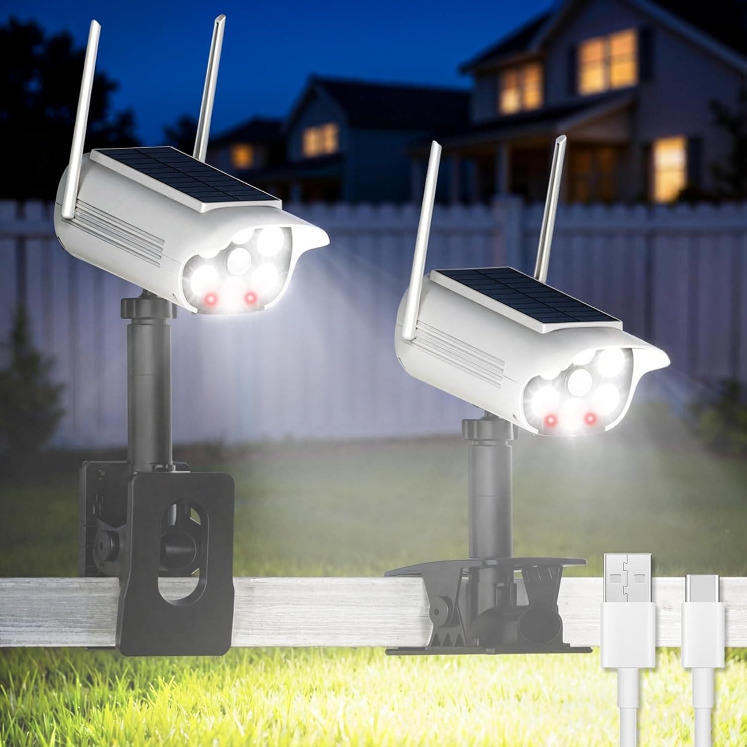 Tryme 2 Pack Fake Security Camera Solar Light with Flashing Red LED Clip-On Adjustable Dummy CCTV, 500 Lumen, 3 Modes & Motion Sensor for Porch, Yard, Garage (No Drill, Wireless) - image 1